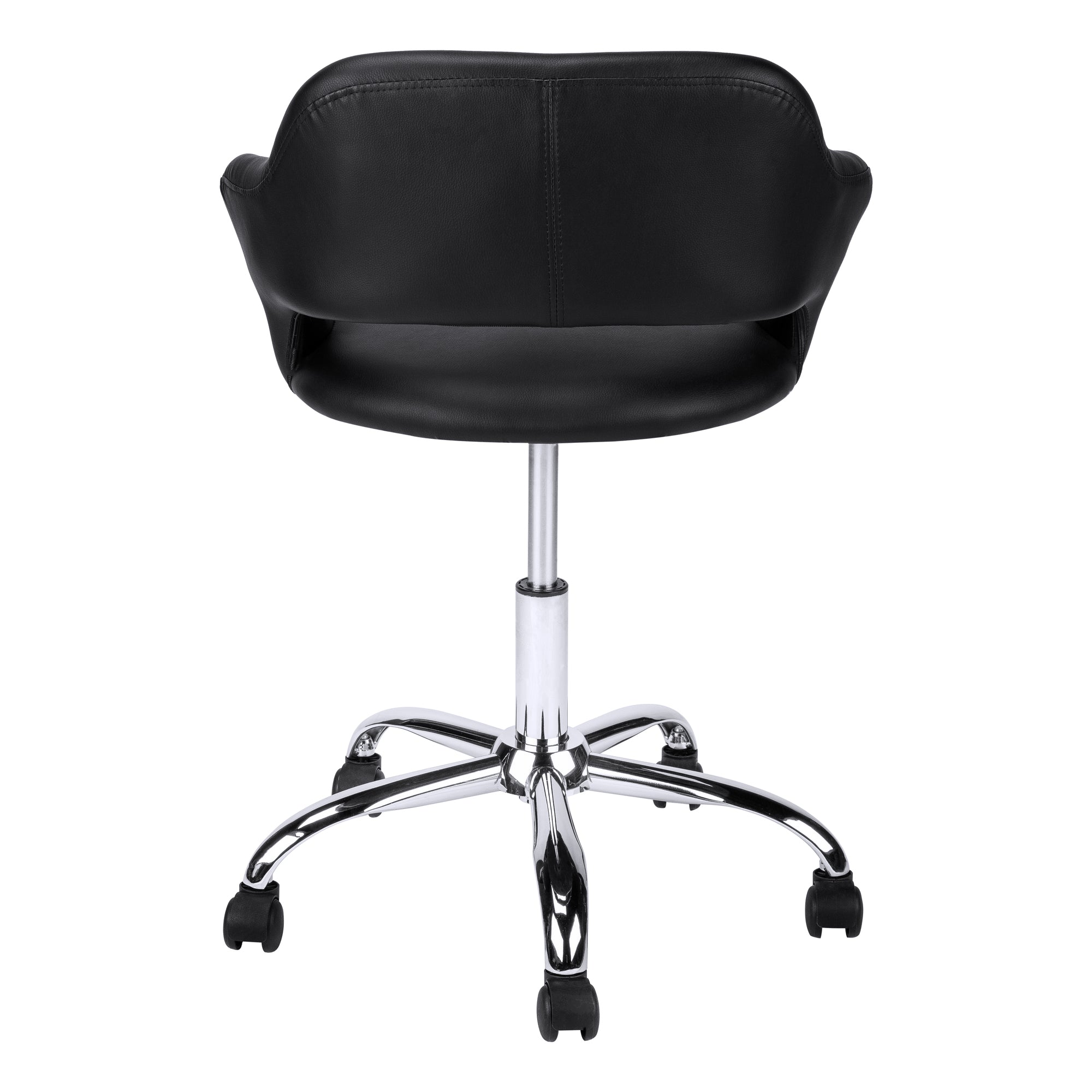Stylish BlackChrome Metal Hydraulic Lift Base office chair with five castors, designed for comfort and elegance.