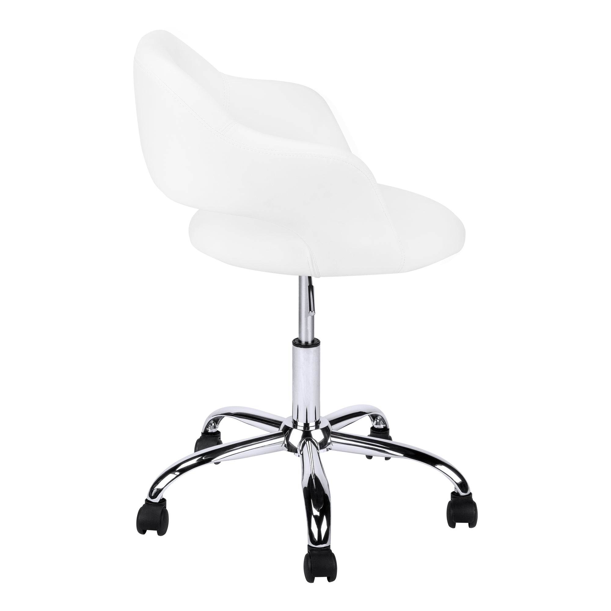 Stylish BlackChrome Metal Hydraulic Lift Base office chair with five castors, designed for comfort and elegance.