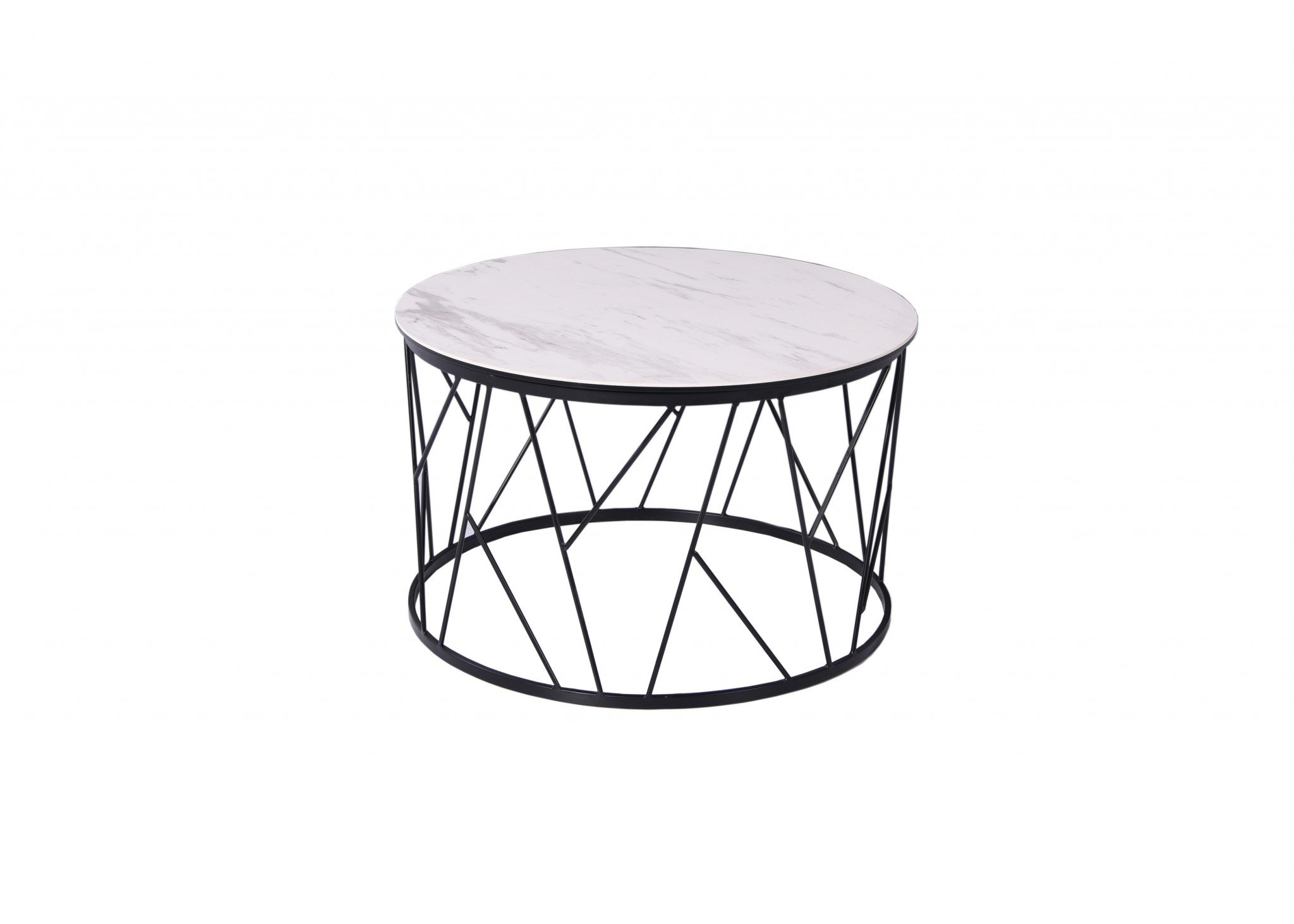 Stylish 23" X 23" X 16" white and black ceramic iron side table with a powdered finish, perfect for modern interiors.