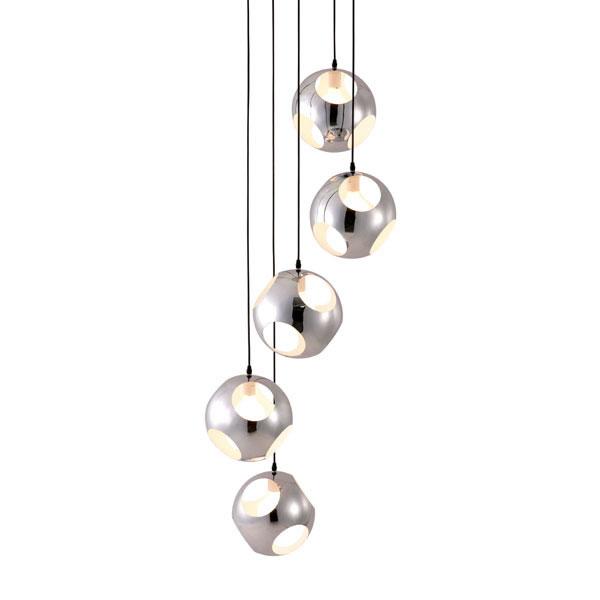 A modern chrome shower ceiling lamp with a sleek design, featuring multiple bulbs arranged to create a meteor shower effect, perfect for contemporary interiors.