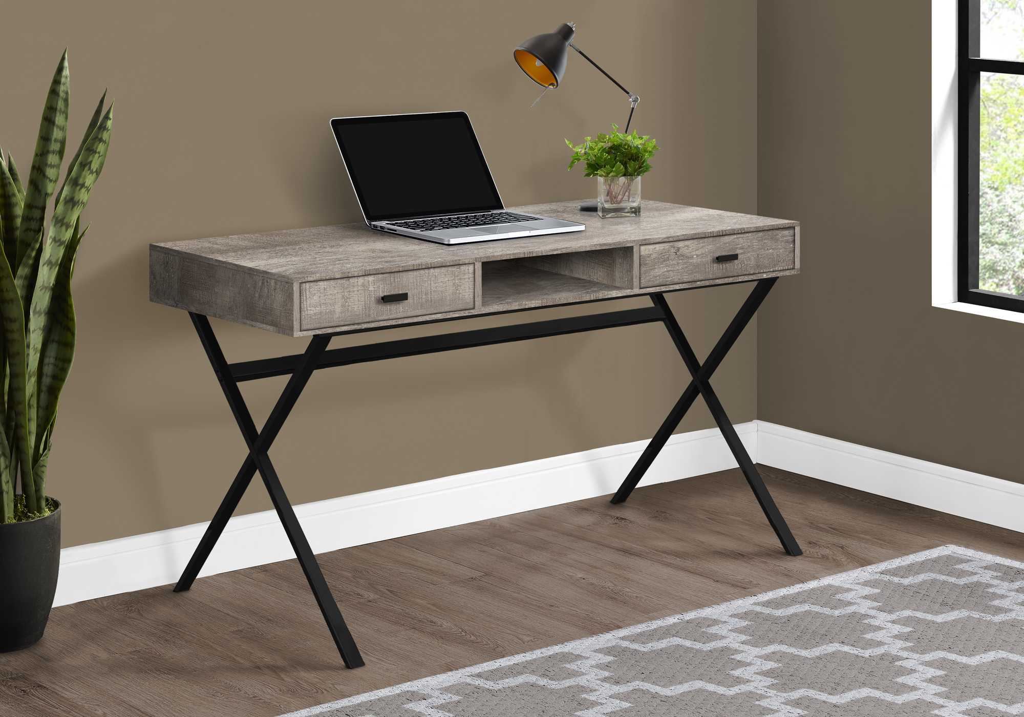 A stylish white chrome particle board desk with a sleek design, featuring a storage drawer, perfect for home or office use.