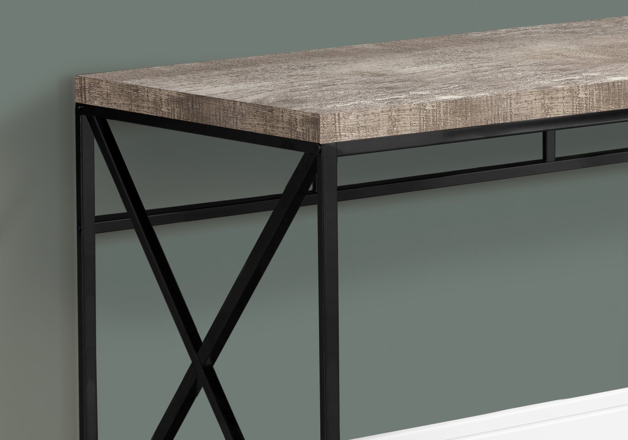 Taupe Black Particle Board Computer Desk with drawer, showcasing contemporary design and spacious surface.