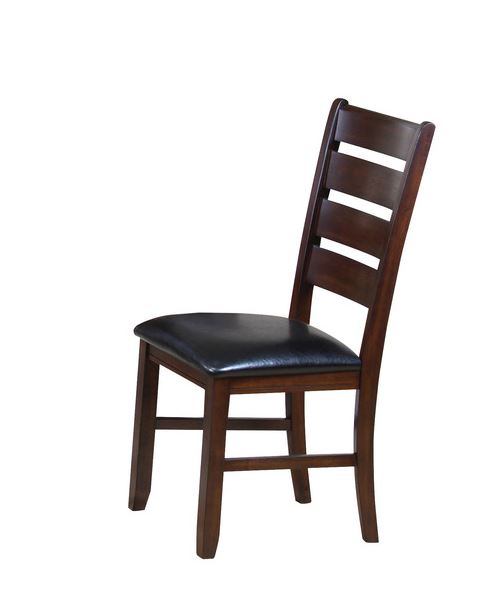 Two stylish side chairs in black PU and espresso wood, featuring padded seats and ladder backrests, perfect for dining rooms.