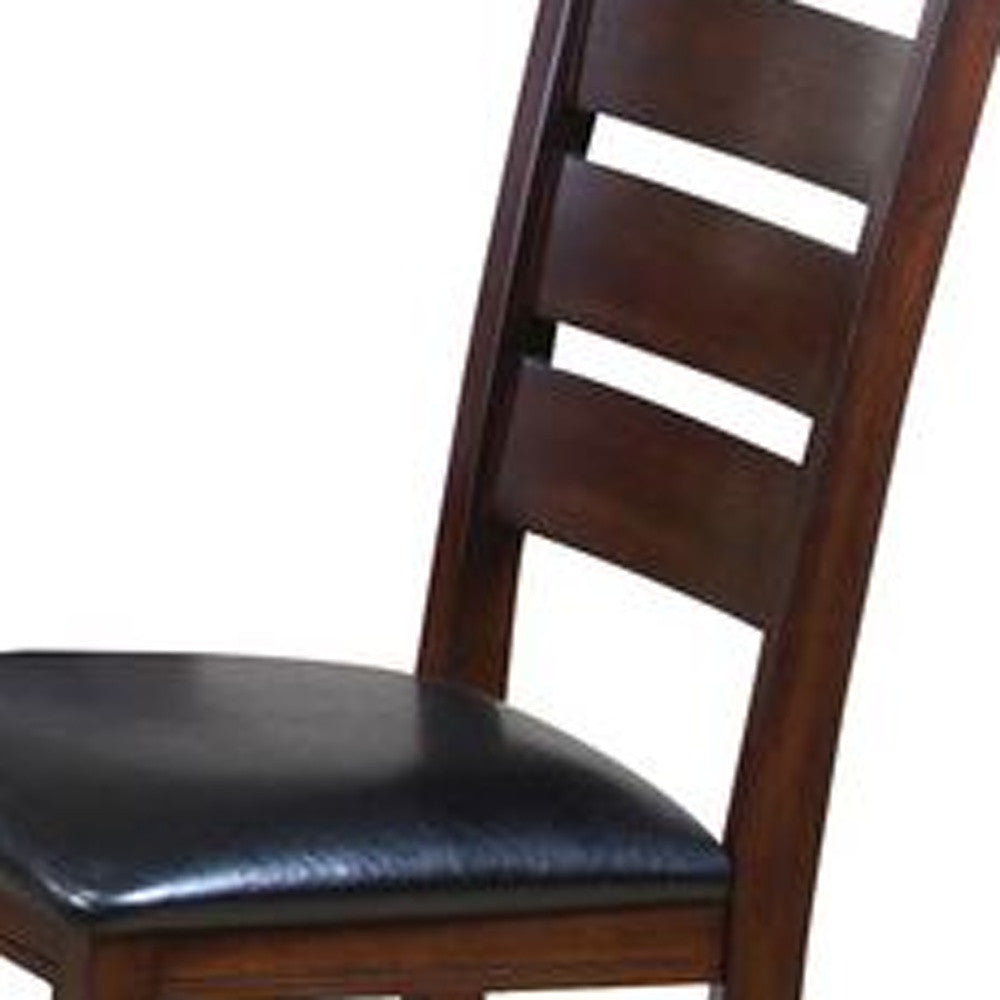 Two stylish side chairs in black PU and espresso wood, featuring padded seats and ladder backrests, perfect for dining rooms.