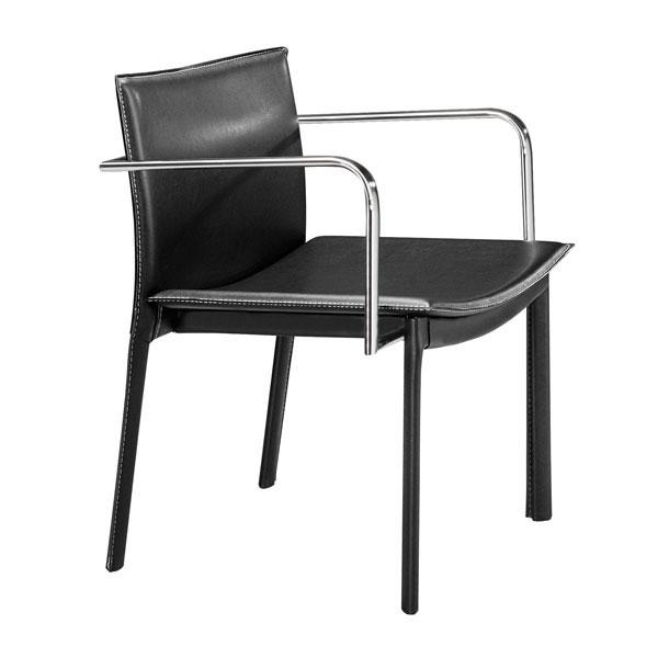 Two black leatherette conference chairs with chrome arms, showcasing a modern design suitable for office use.