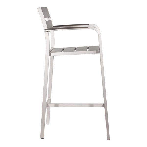 A stylish pistachio green Brush Aluminum Bar Arm Chair with a chromed steel base, showcasing modern design and superior cushioning.