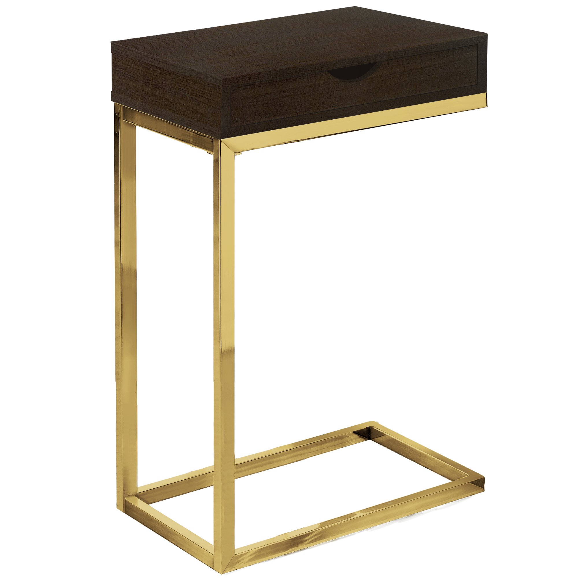 A stylish 24.5-inch white accent table with chromed metal accents, featuring a storage drawer on either side.