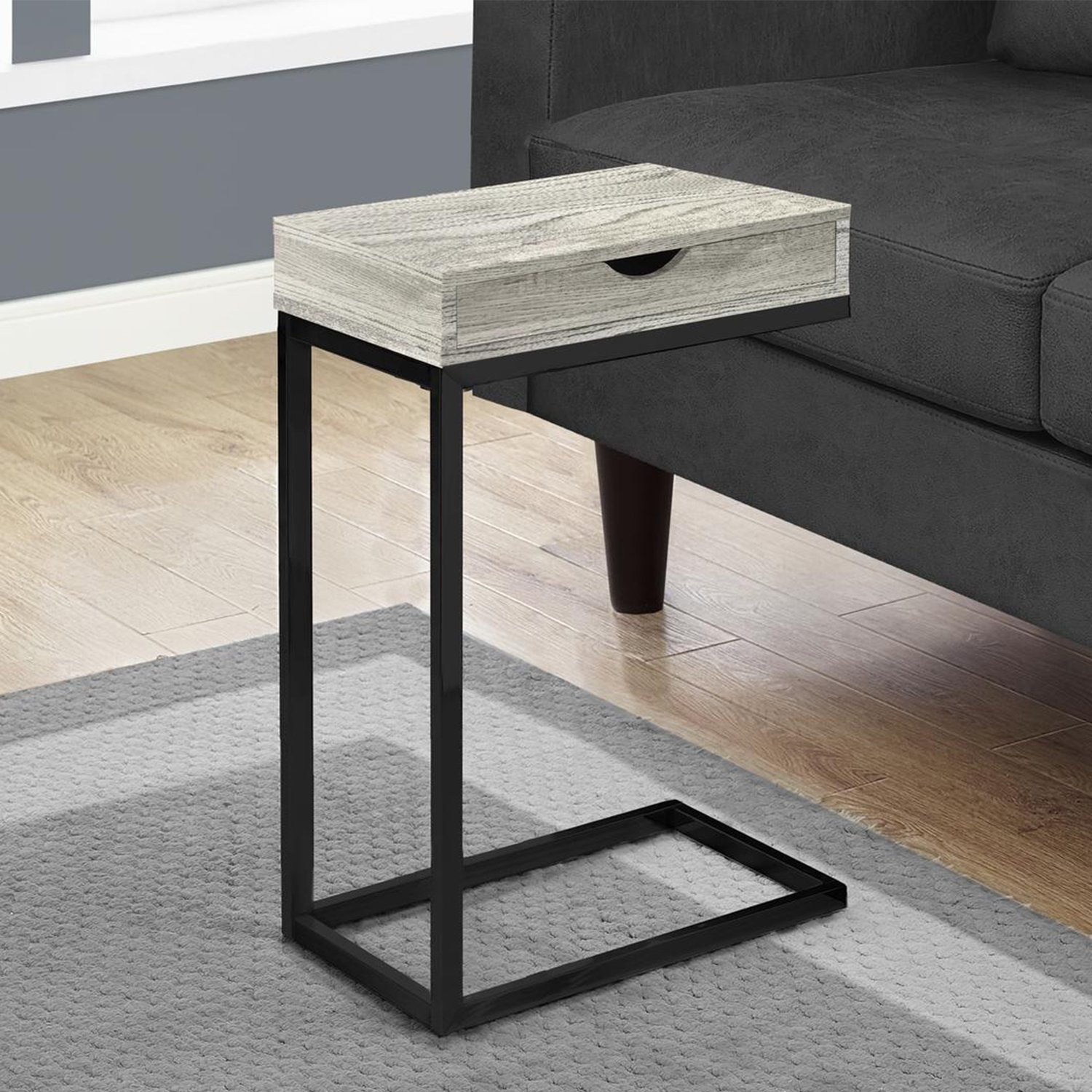 A stylish 24.5-inch white accent table with chromed metal accents, featuring a storage drawer on either side.
