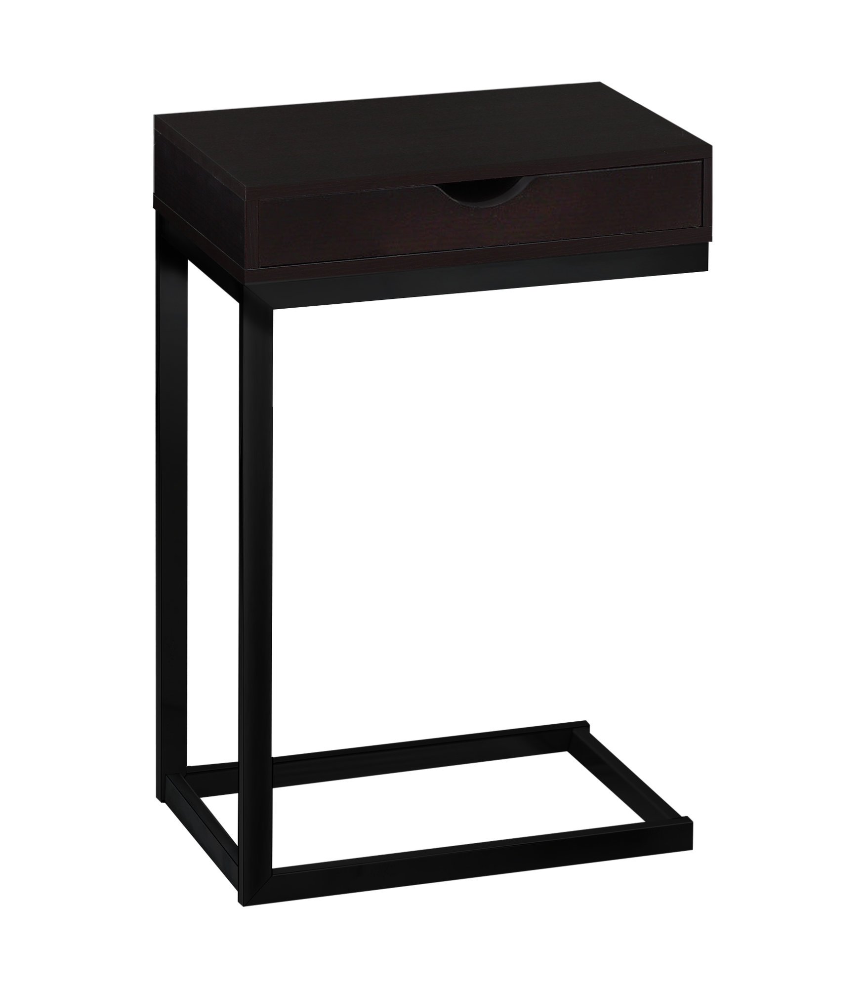 A stylish 24.5-inch white accent table with chromed metal accents, featuring a storage drawer on either side.