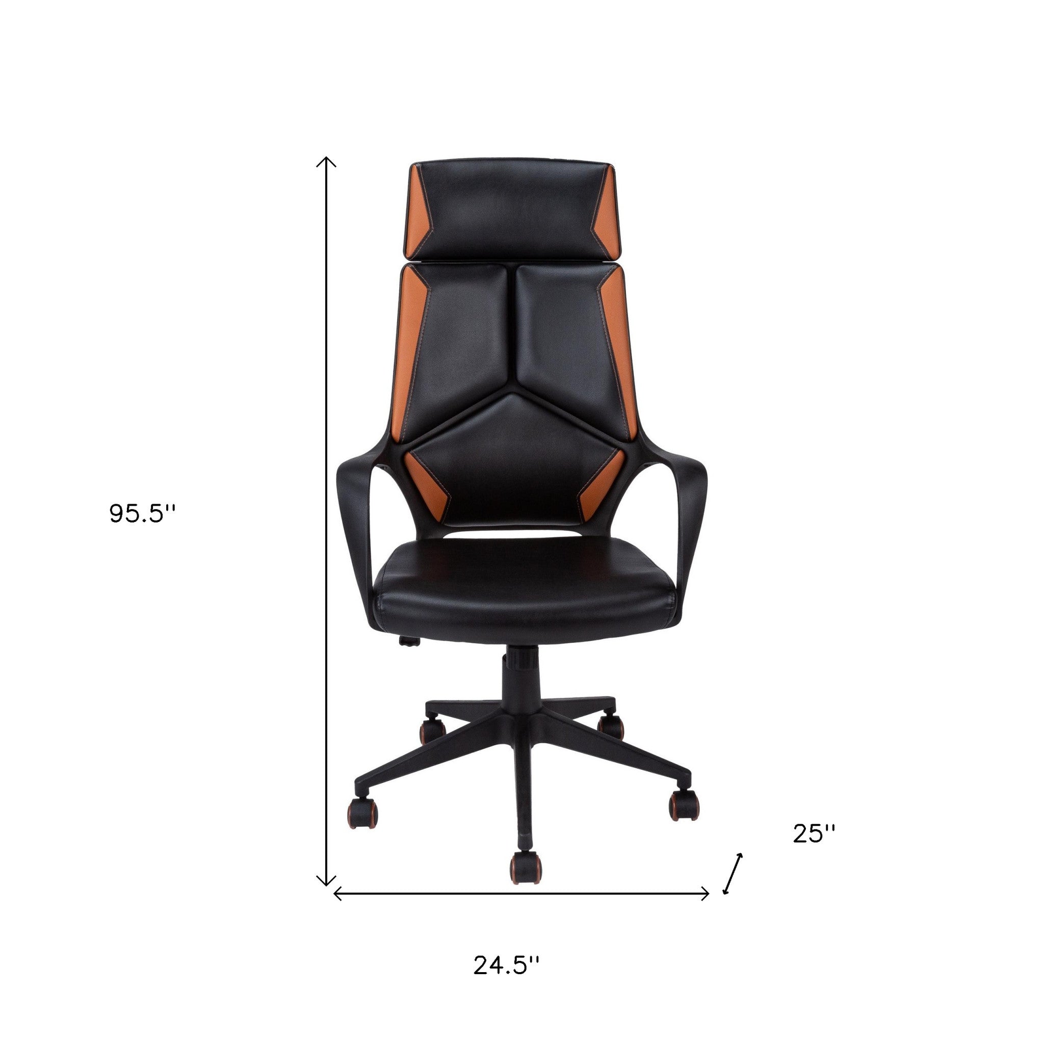 Stylish Black Brown Foam MetalLeather Look Office Chair with adjustable height and five black castors, perfect for office or living room use.