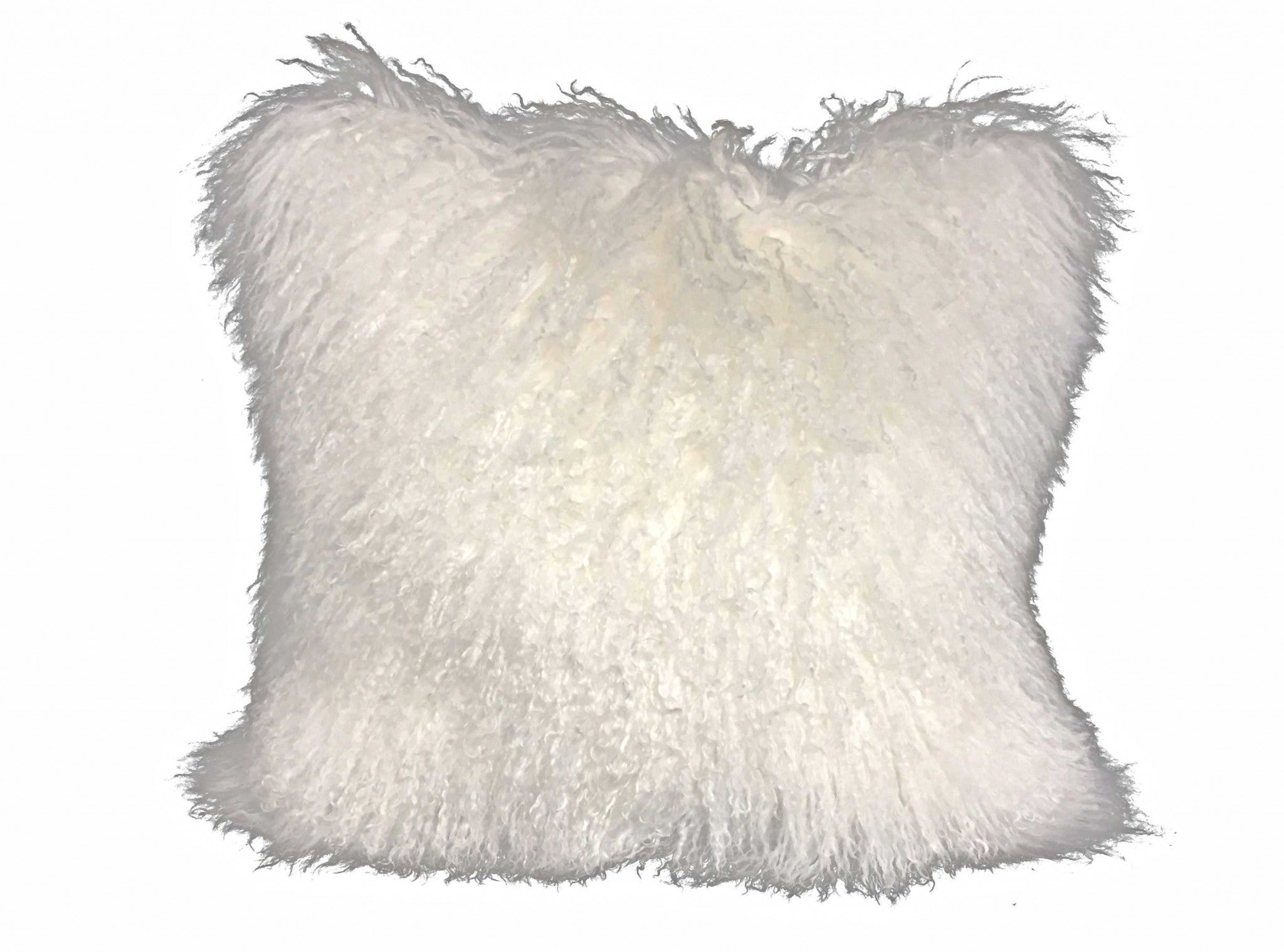 24-inch bright white genuine Tibetan lamb fur pillow with soft microsuede backing, perfect for home decor and comfort.