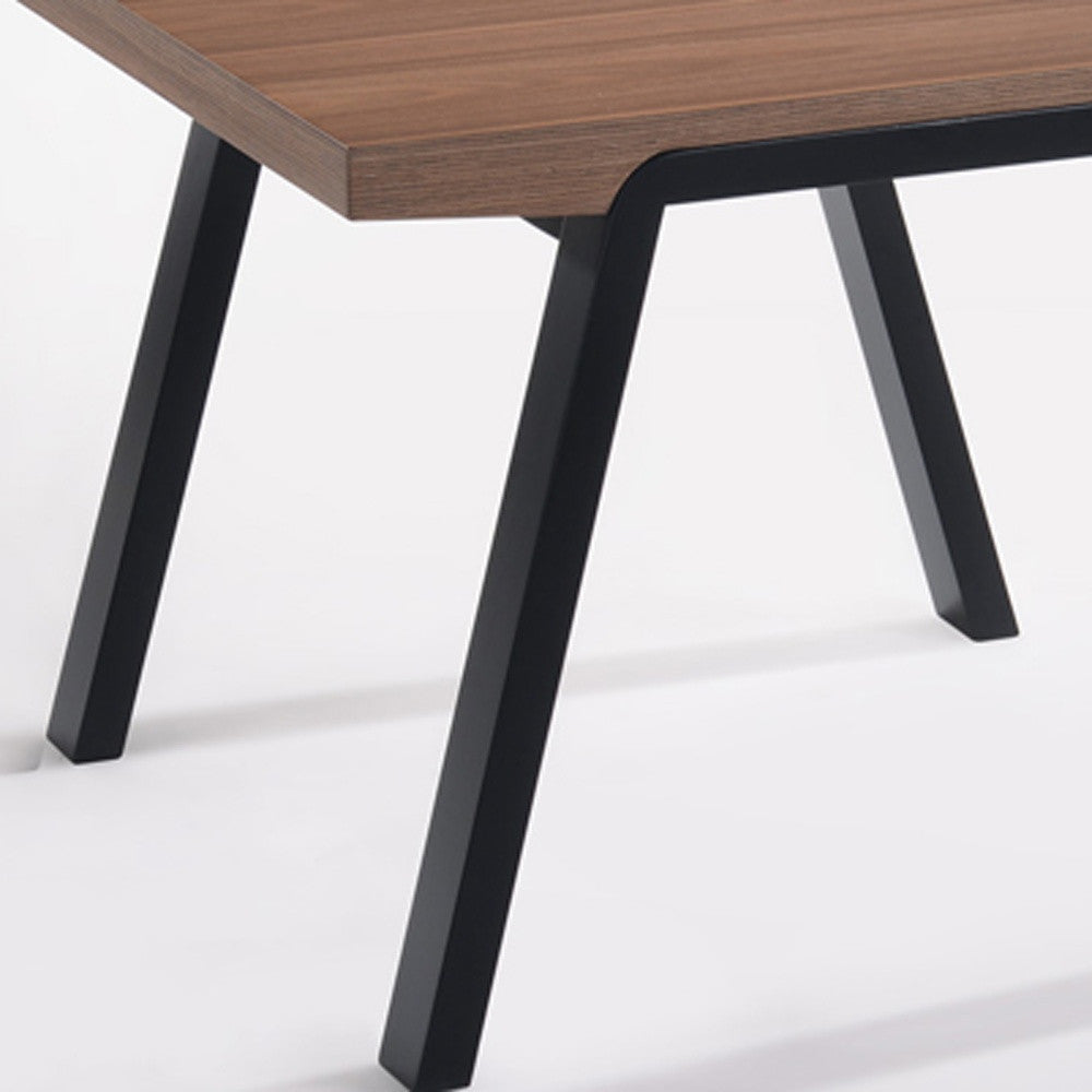A stylish 24-inch walnut wood end table with black metal legs, showcasing a modern design perfect for living room decor.