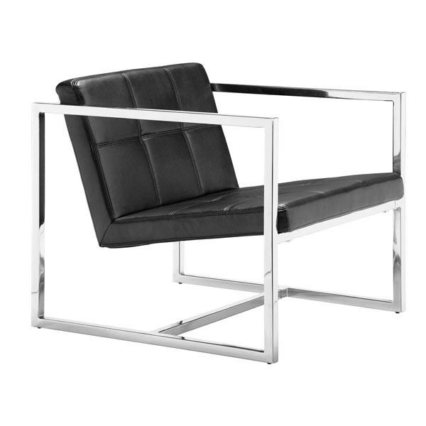 A stylish black leatherette chair with tufted upholstery and a chrome steel tube frame, perfect for modern interiors.