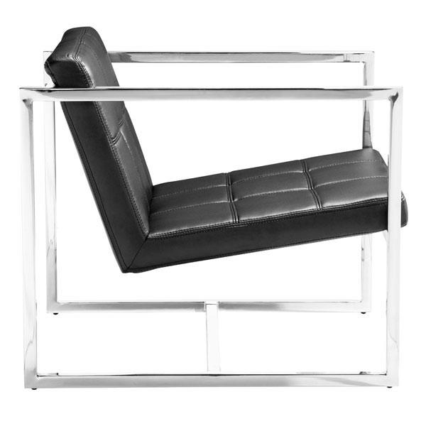 A stylish black leatherette chair with tufted upholstery and a chrome steel tube frame, perfect for modern interiors.