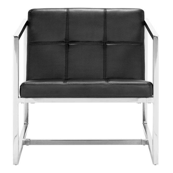 A stylish black leatherette chair with tufted upholstery and a chrome steel tube frame, perfect for modern interiors.