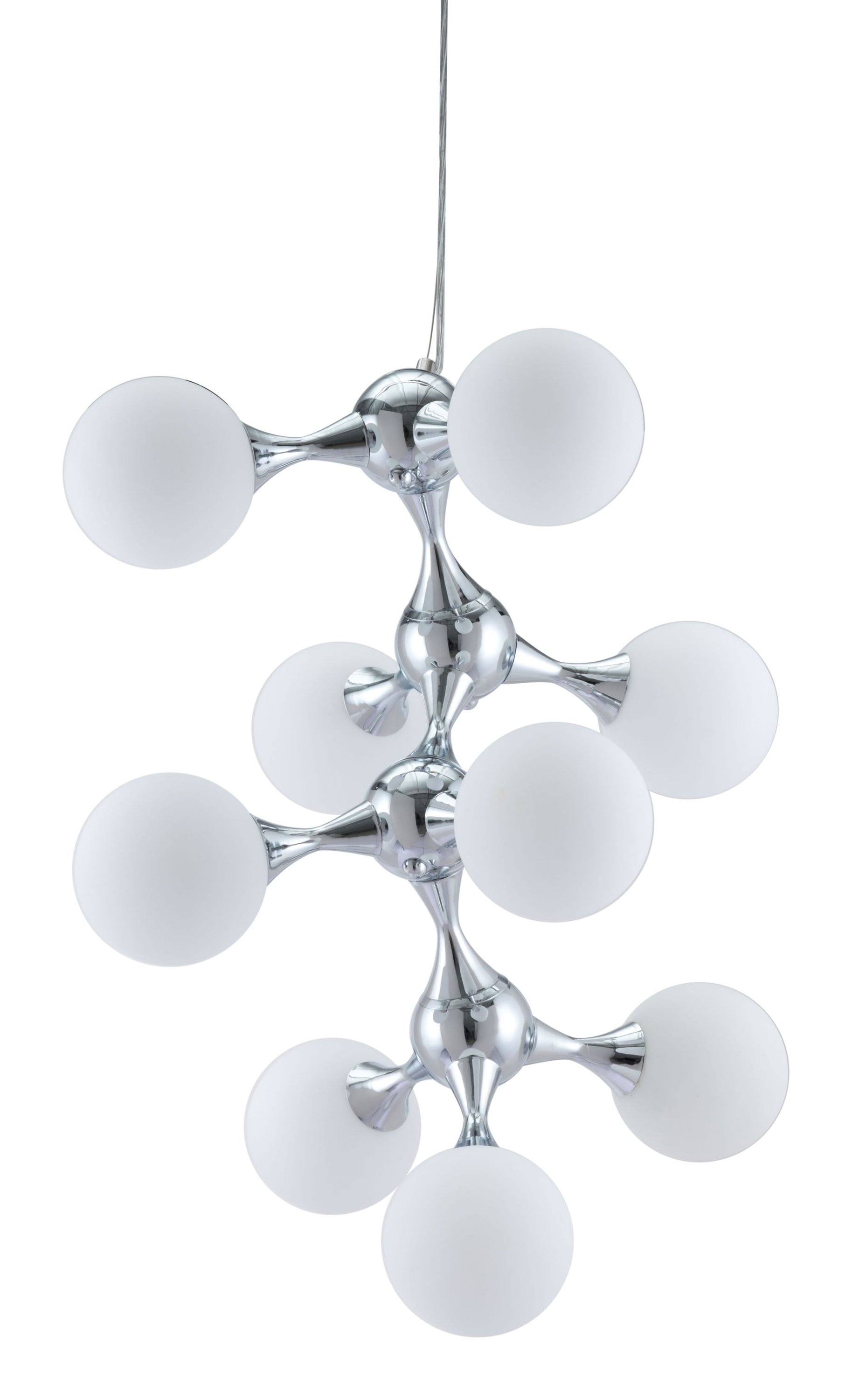 Modern 25.6" x 25.6" x 31.5" white and chrome ceiling light fixture with frosted glass.