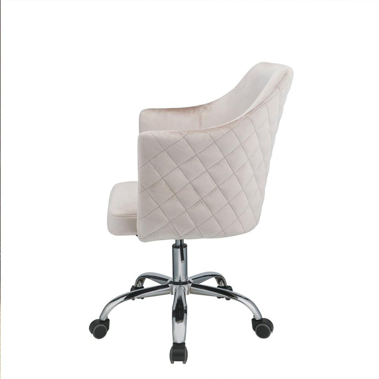 Champagne Velvet Office Chair with padded seat and chrome base, perfect for modern workspaces.