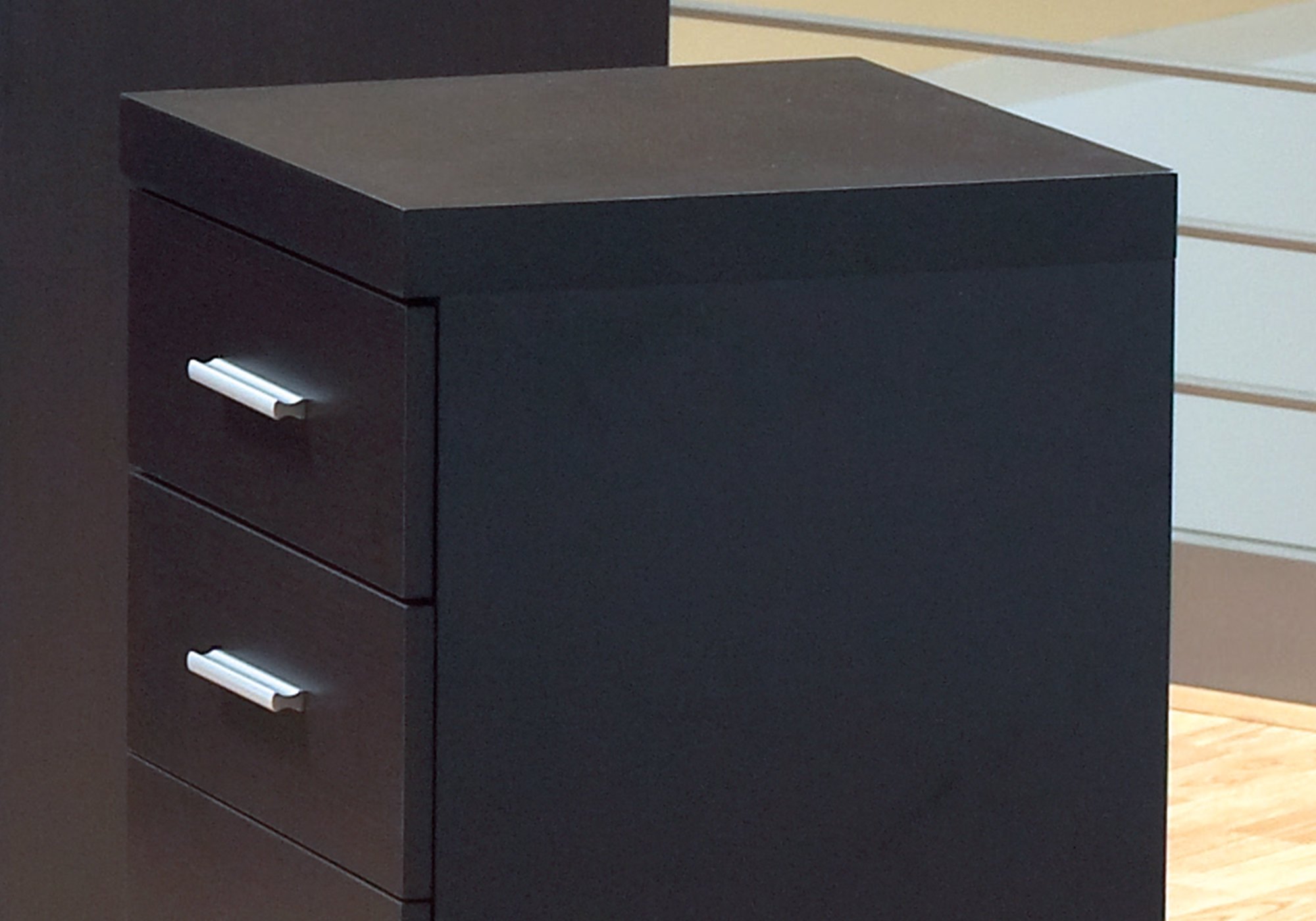 Stylish 26.75" cappuccino filing cabinet with three drawers, perfect for home or office organization.