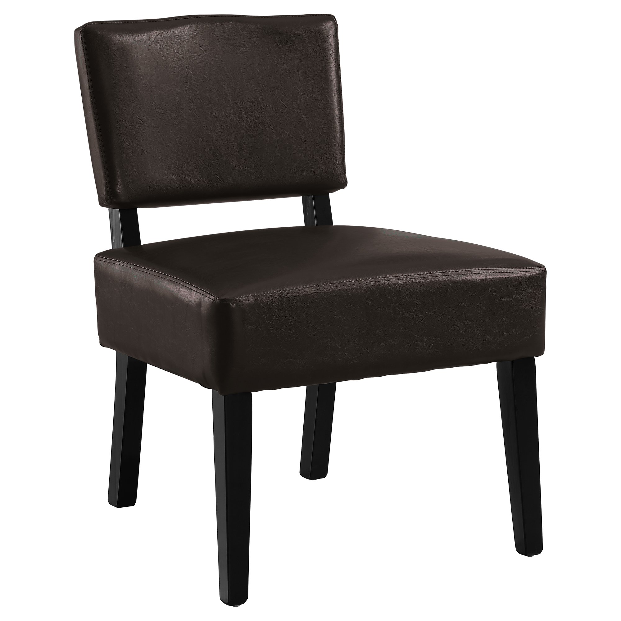 Stylish brown leather-look foam accent chair with solid wood frame, perfect for enhancing home decor.