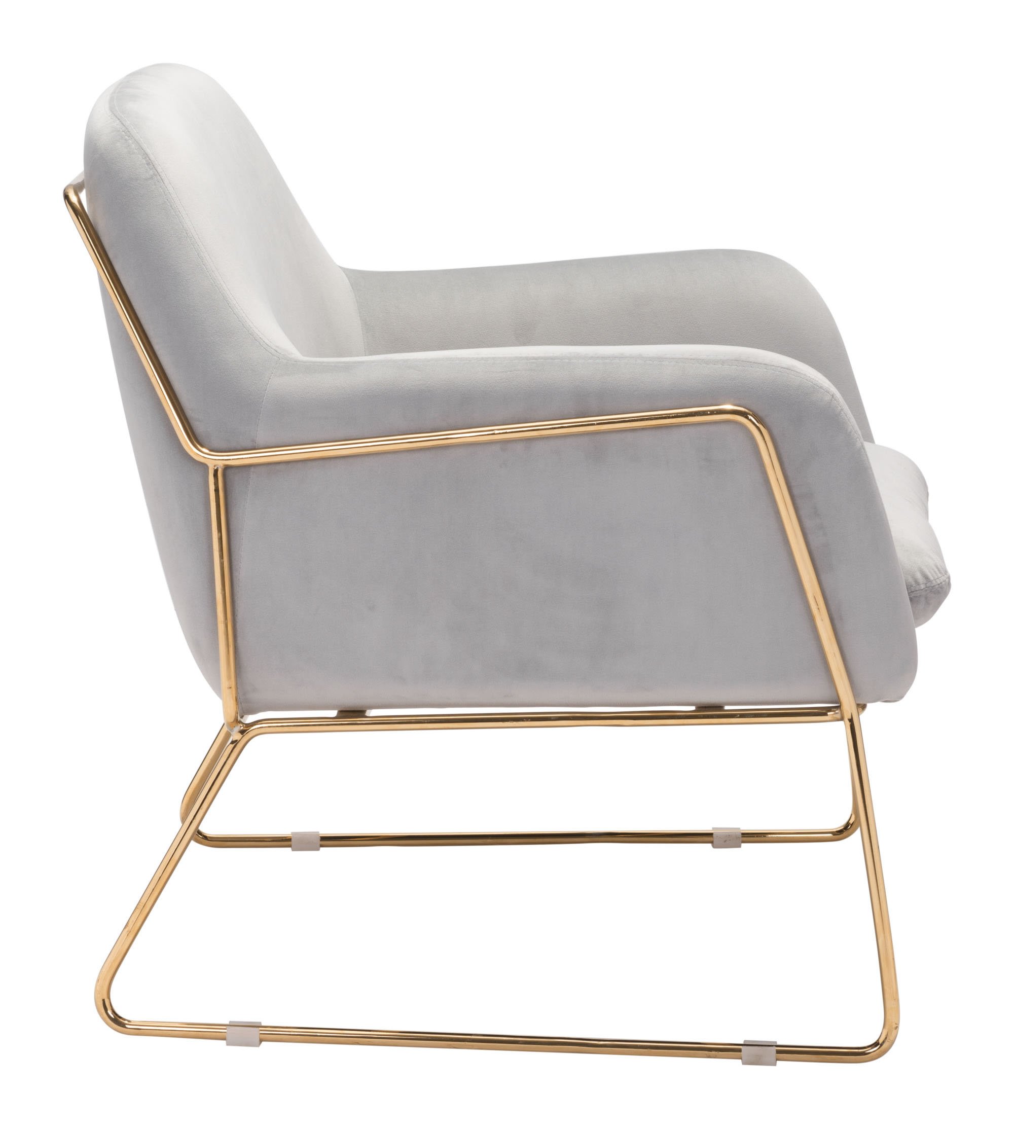 Luxurious gray velvet arm chair with flared arms and chromed steel frame, perfect for modern living spaces.