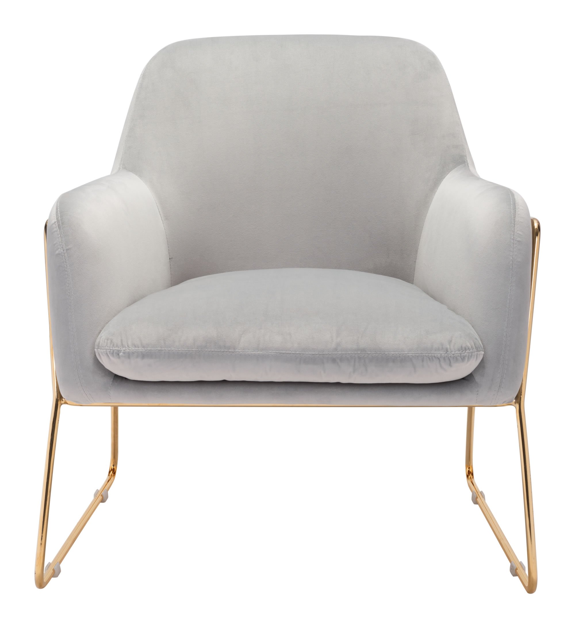 Luxurious gray velvet arm chair with flared arms and chromed steel frame, perfect for modern living spaces.