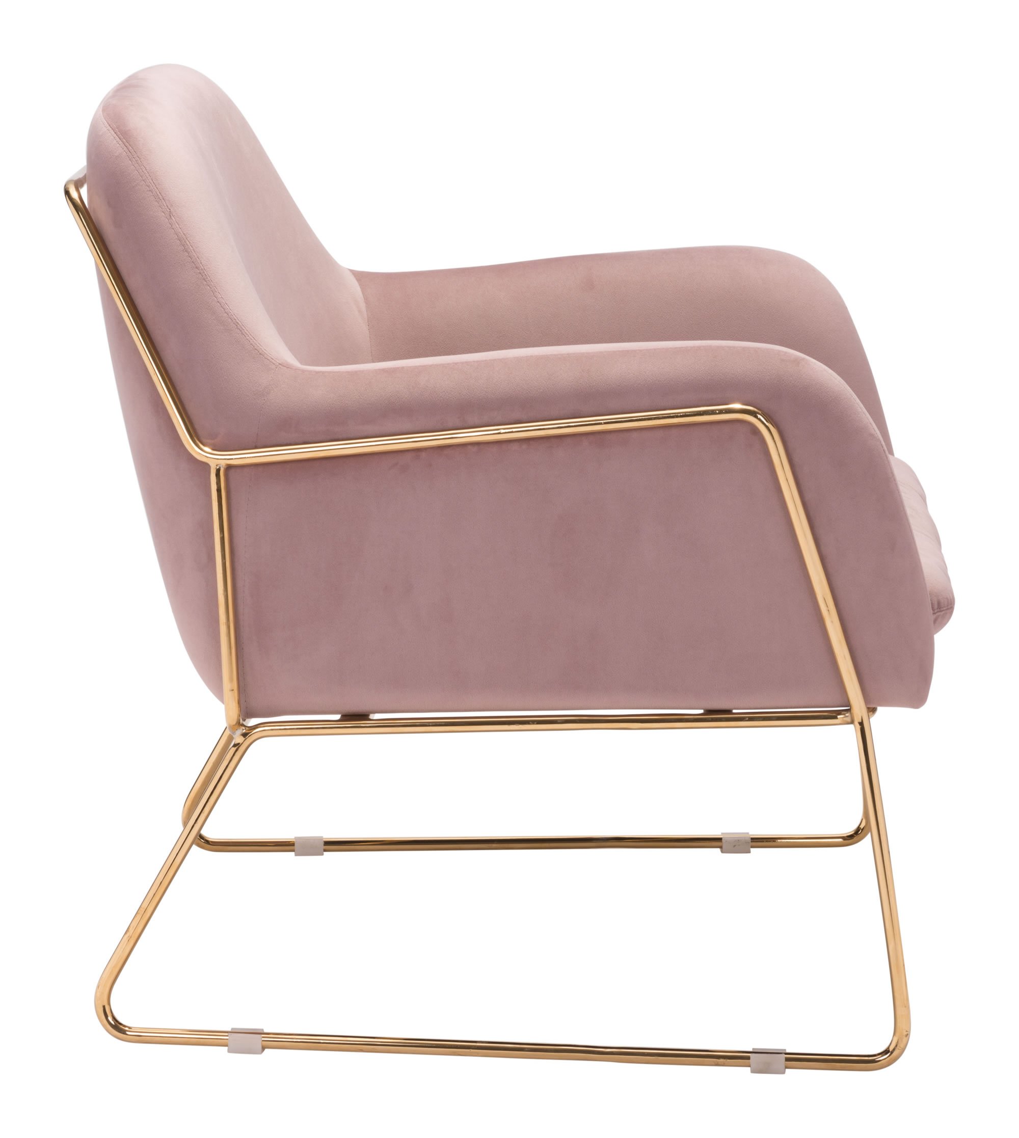 A luxurious pink velvet arm chair with flared arms and a chromed steel frame, elegantly designed for comfort and style.