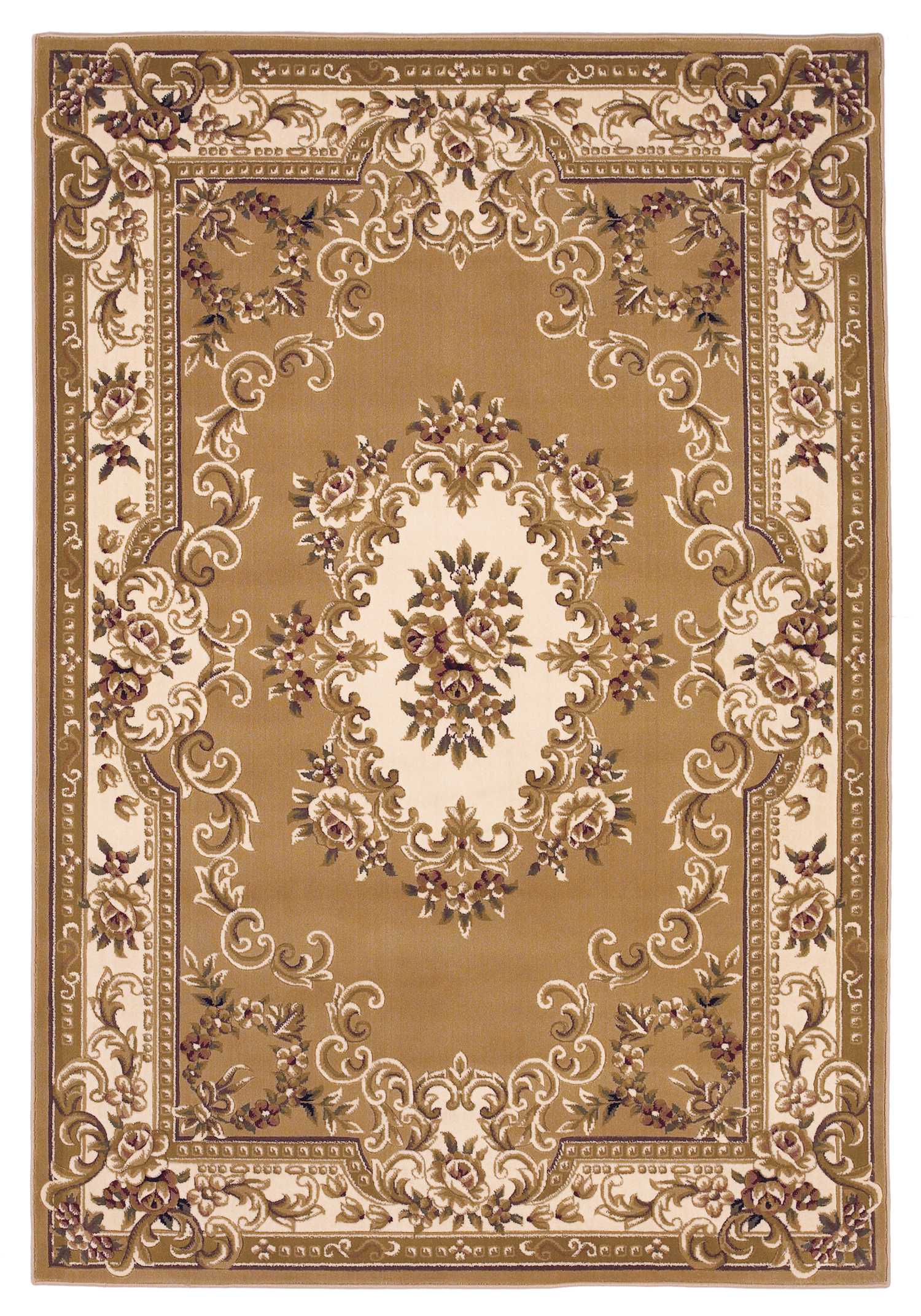 A beautiful 2x3 inches beige or ivory polypropylene accent rug with intricate hand-carved details, perfect for enhancing home decor.