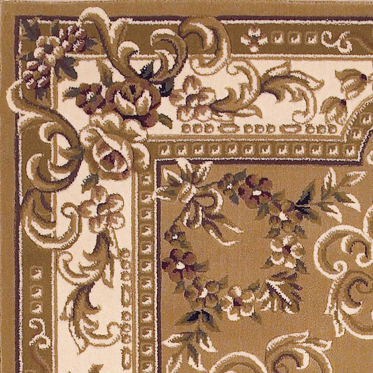 A beautiful 2x3 inches beige or ivory polypropylene accent rug with intricate hand-carved details, perfect for enhancing home decor.