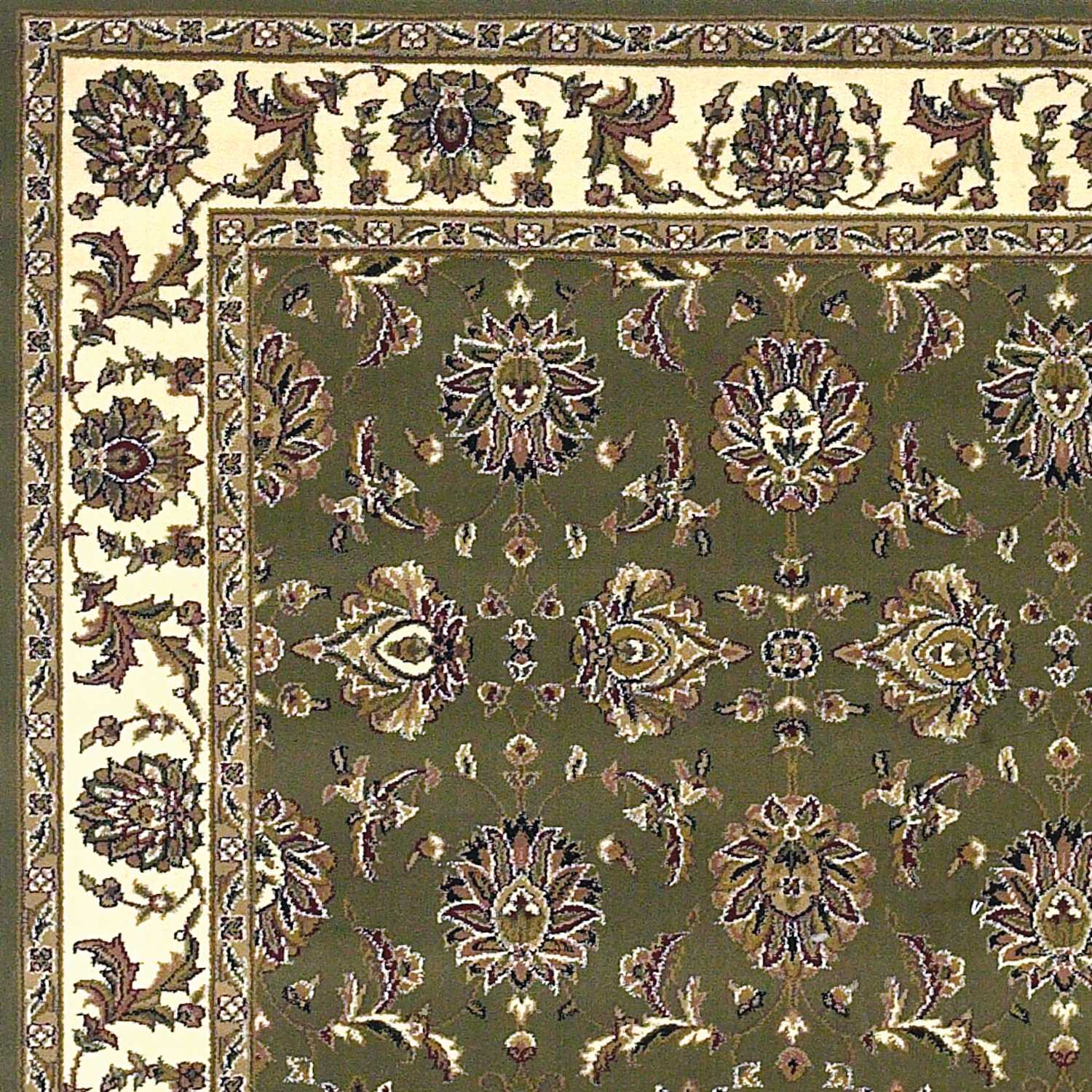 A beautiful 2x3 inches Polypropylene rug in green and ivory with a Kashan pattern, perfect for enhancing home decor.