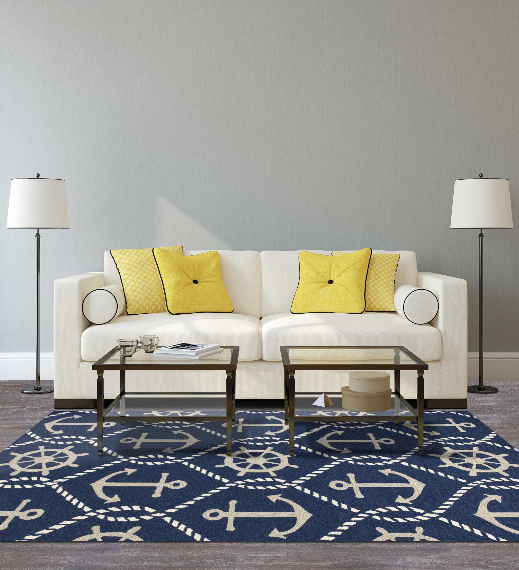 A stylish 2x3 inches navy accent rug made of UV treated polypropylene, featuring modern paint-dripping effects and layered designs.