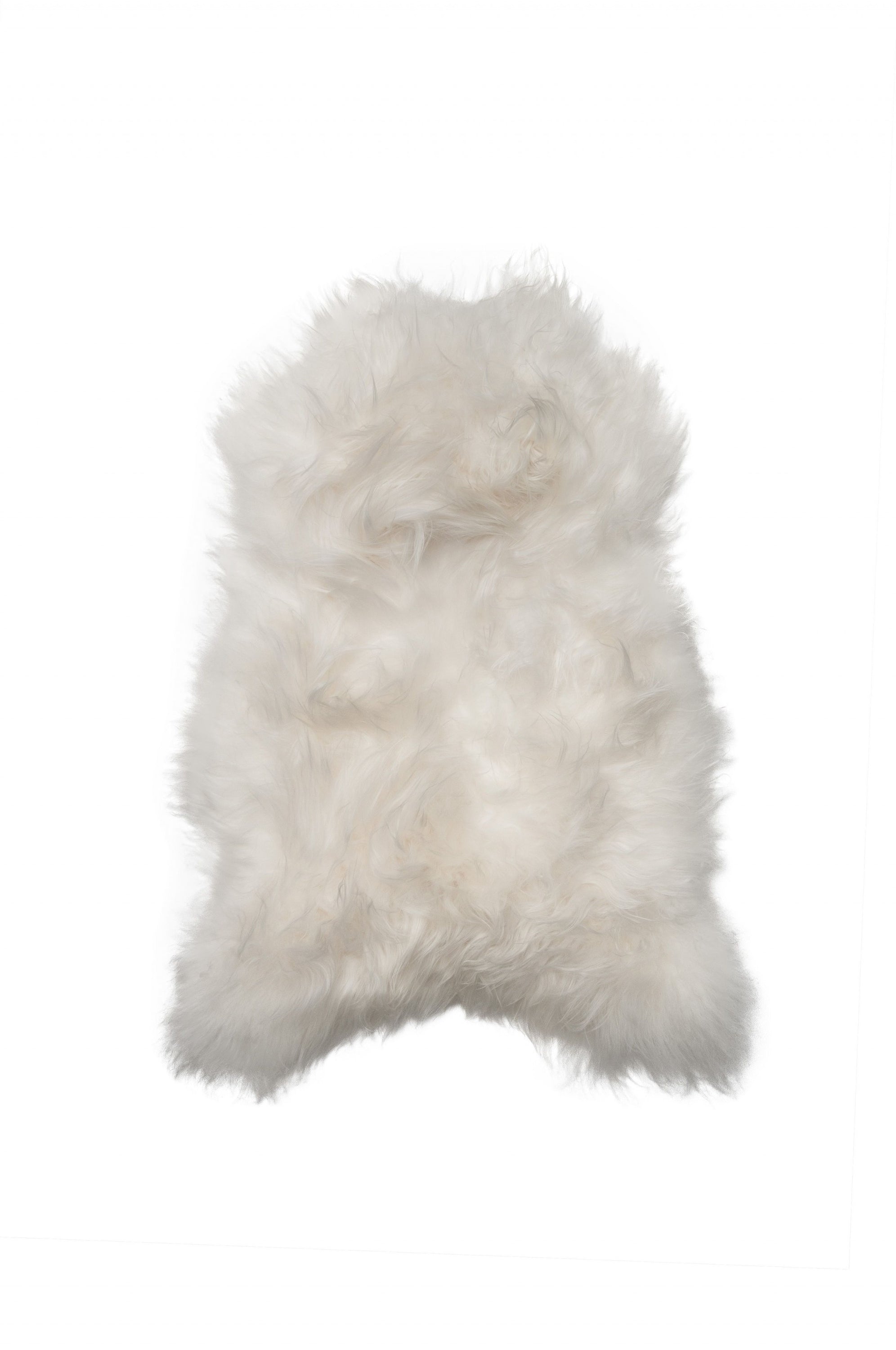 A luxurious 2x3 inches white natural wool long-haired sheepskin area rug, showcasing its soft texture and elegant design, perfect for home decor.