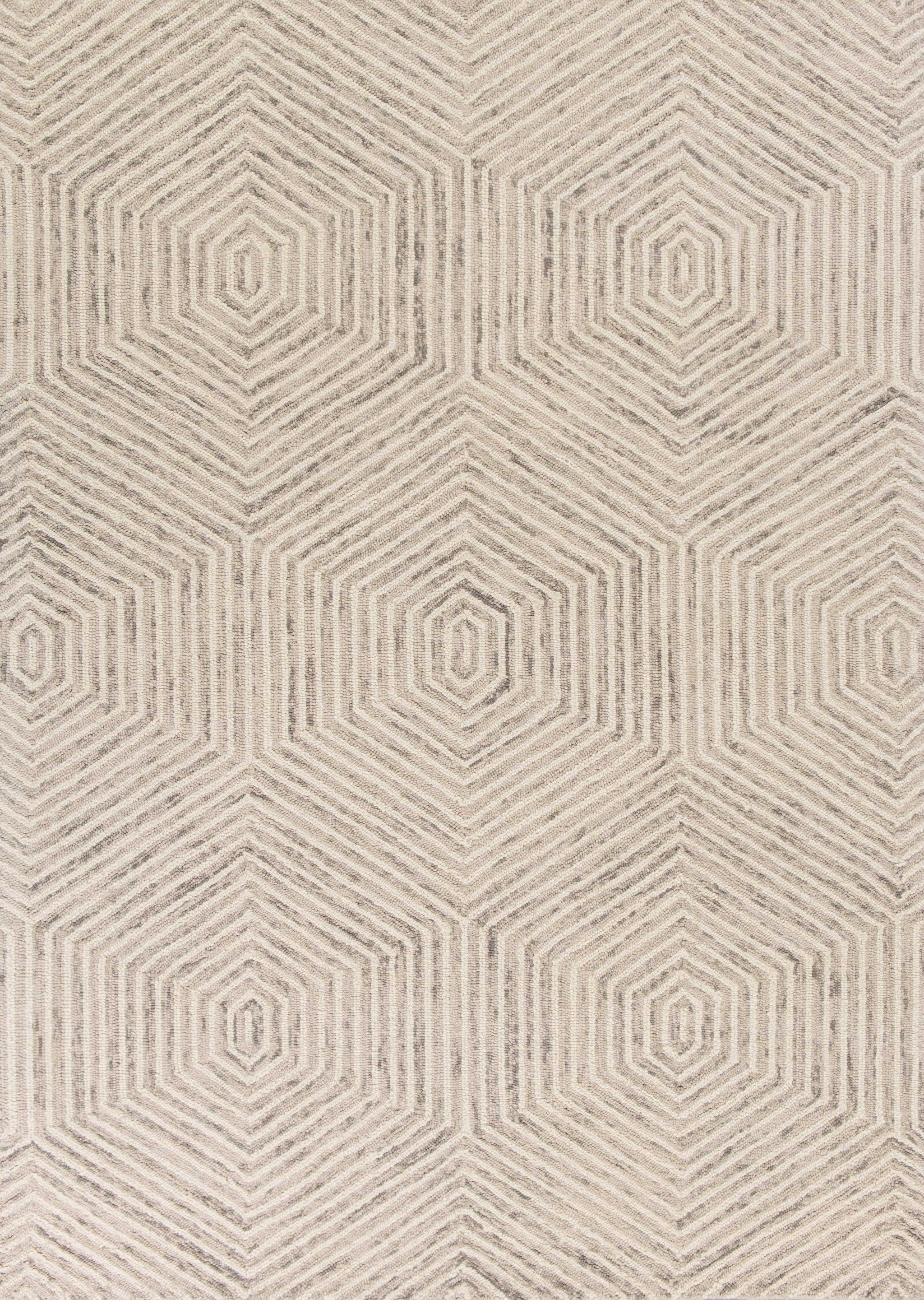 A luxurious 2x4 inches wool ivory area rug featuring a honeycomb design, hand-hooked in India, perfect for modern home decor.