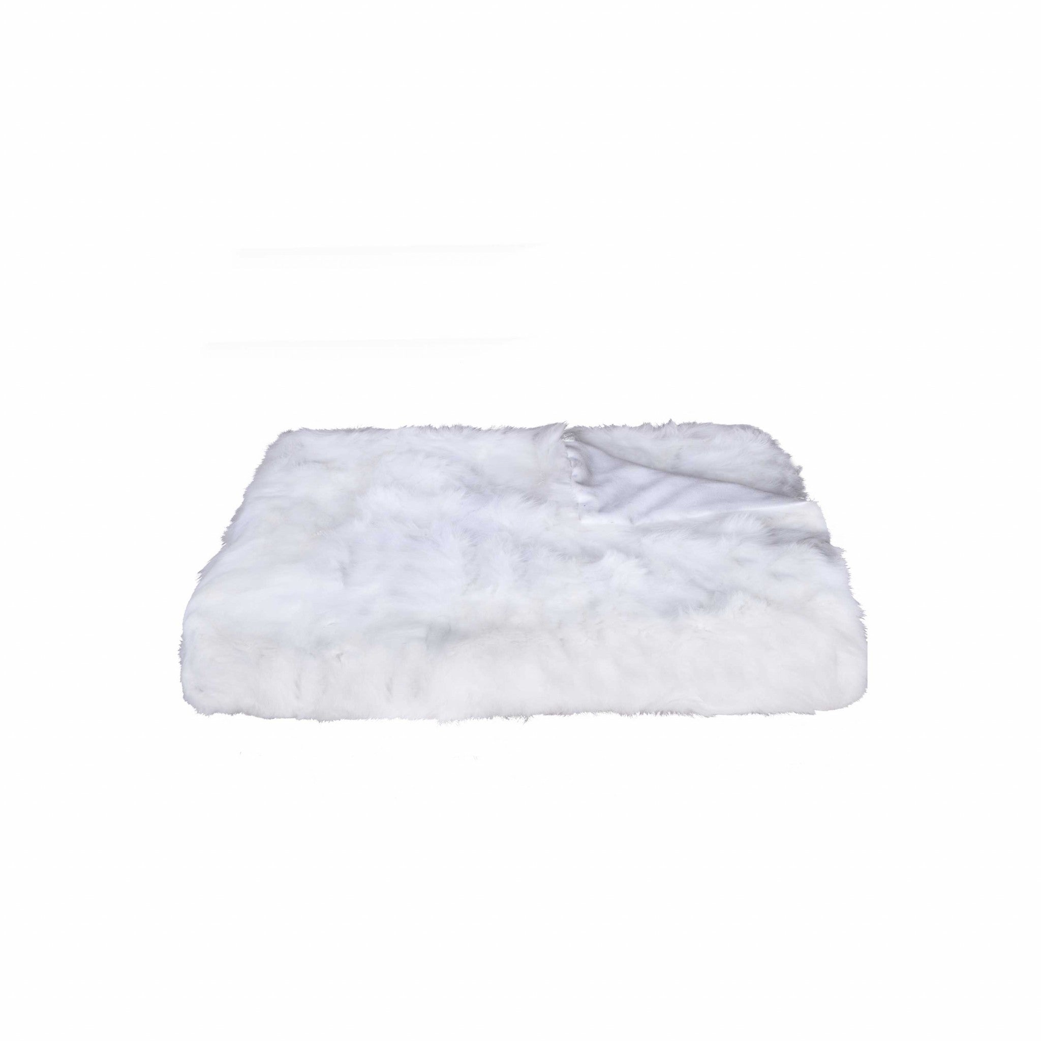 A luxurious 100% natural rabbit fur white throw blanket, showcasing its soft texture and elegant design, perfect for home decor.