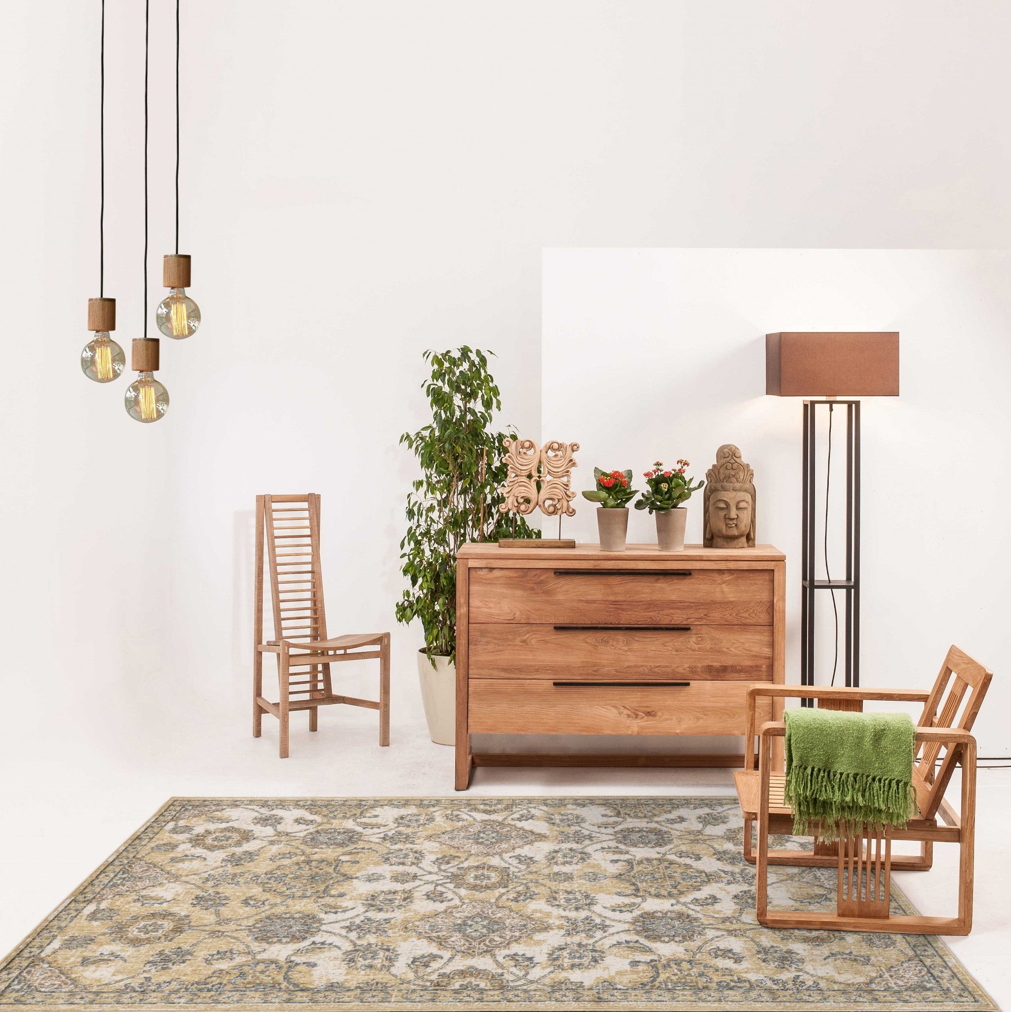 Ivory sand floral vine wool indoor runner rug, showcasing elegant floral patterns on a soft wool surface, perfect for living rooms.