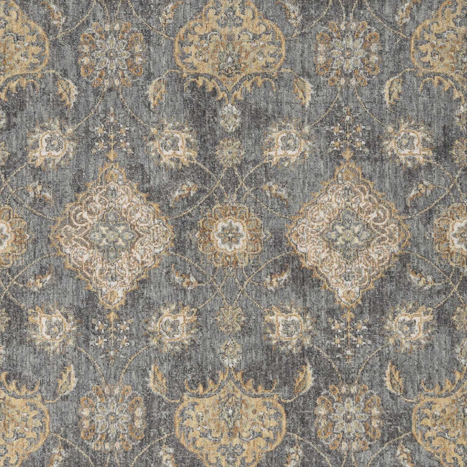 Slate grey floral vine wool indoor runner rug, elegantly designed for living spaces, showcasing a vintage traditional pattern.