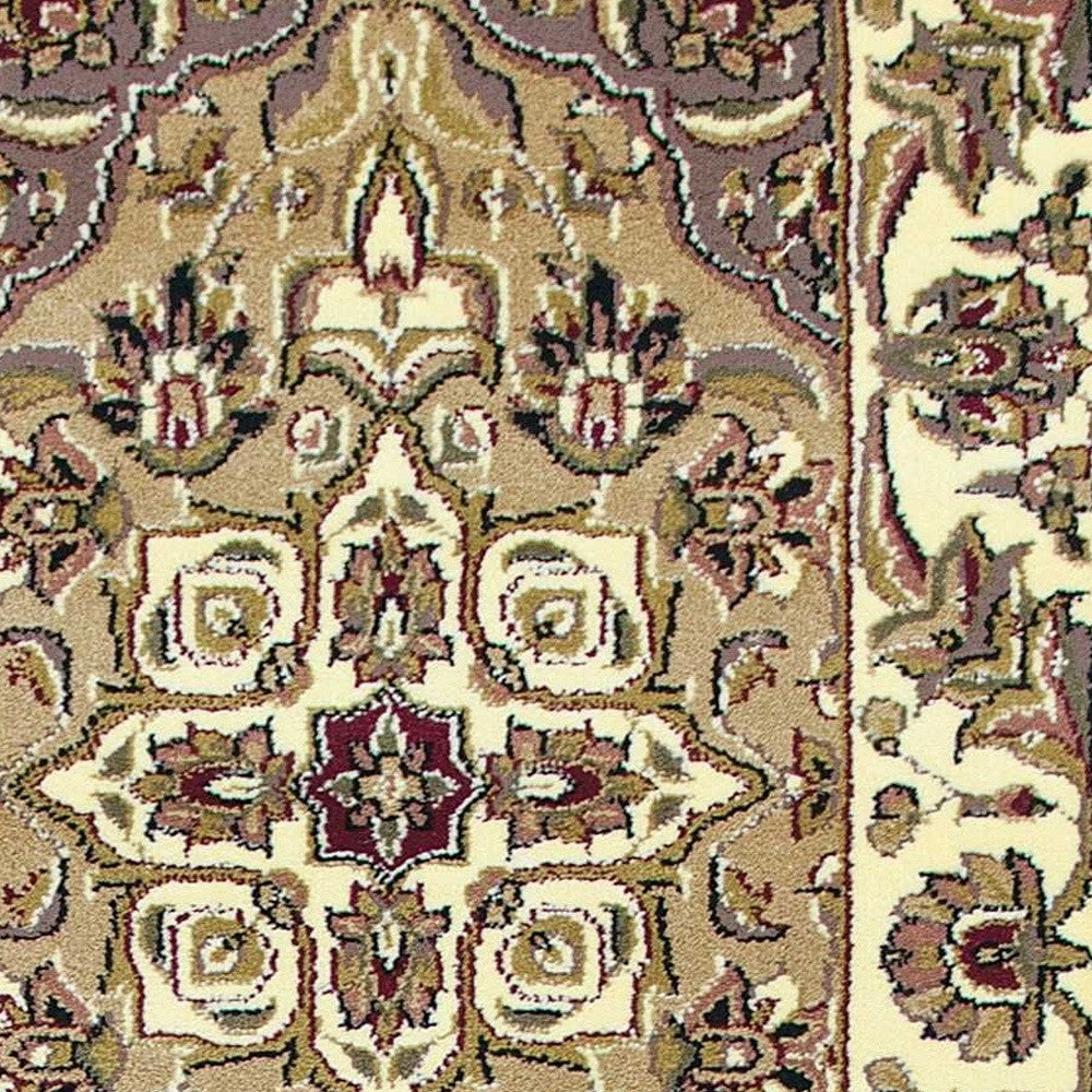 A beautiful beige and ivory medallion runner rug, showcasing intricate patterns and a soft texture, perfect for enhancing home decor.