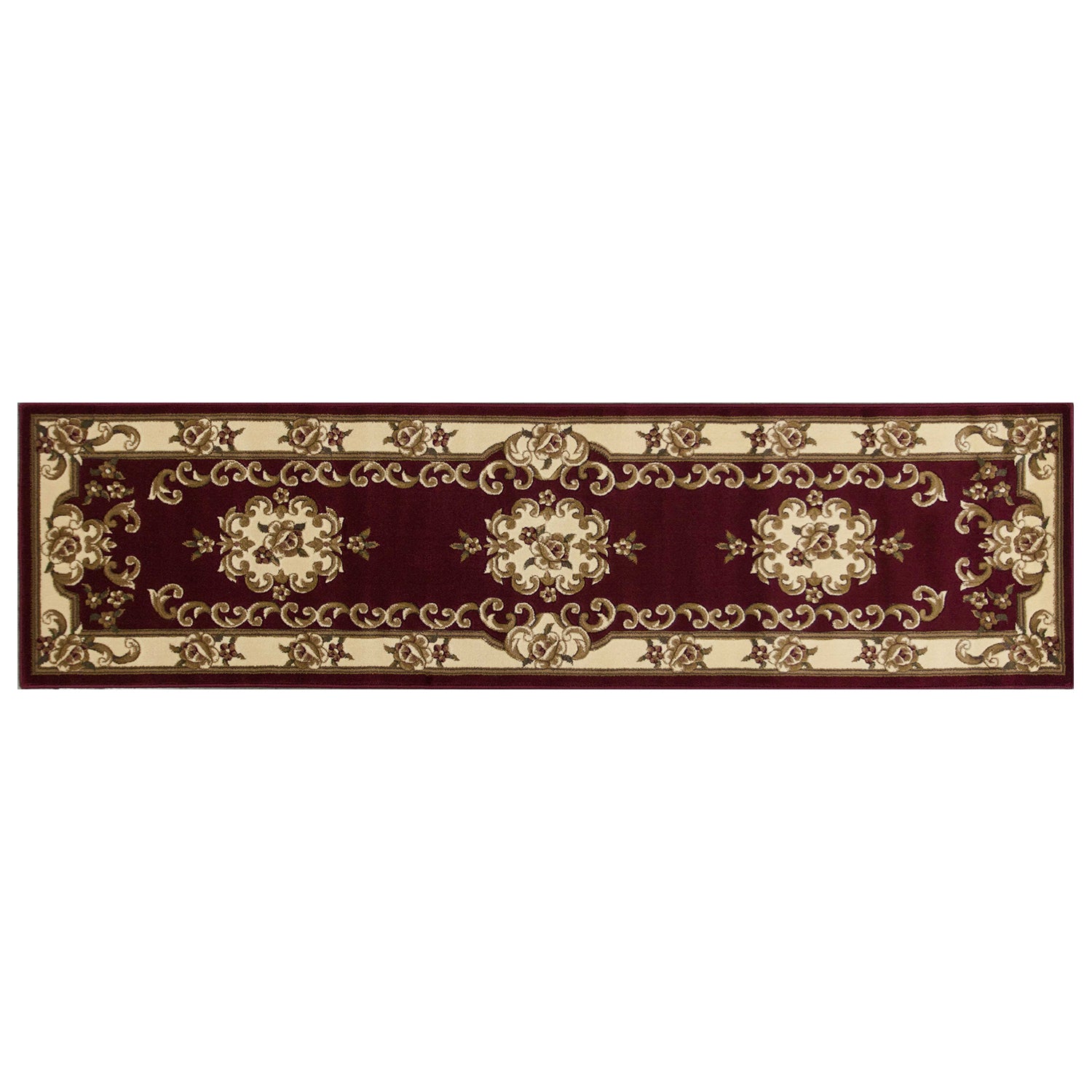 A beautiful 2x8 red and ivory medallion runner rug, showcasing intricate patterns and a vibrant color scheme, perfect for enhancing home decor.