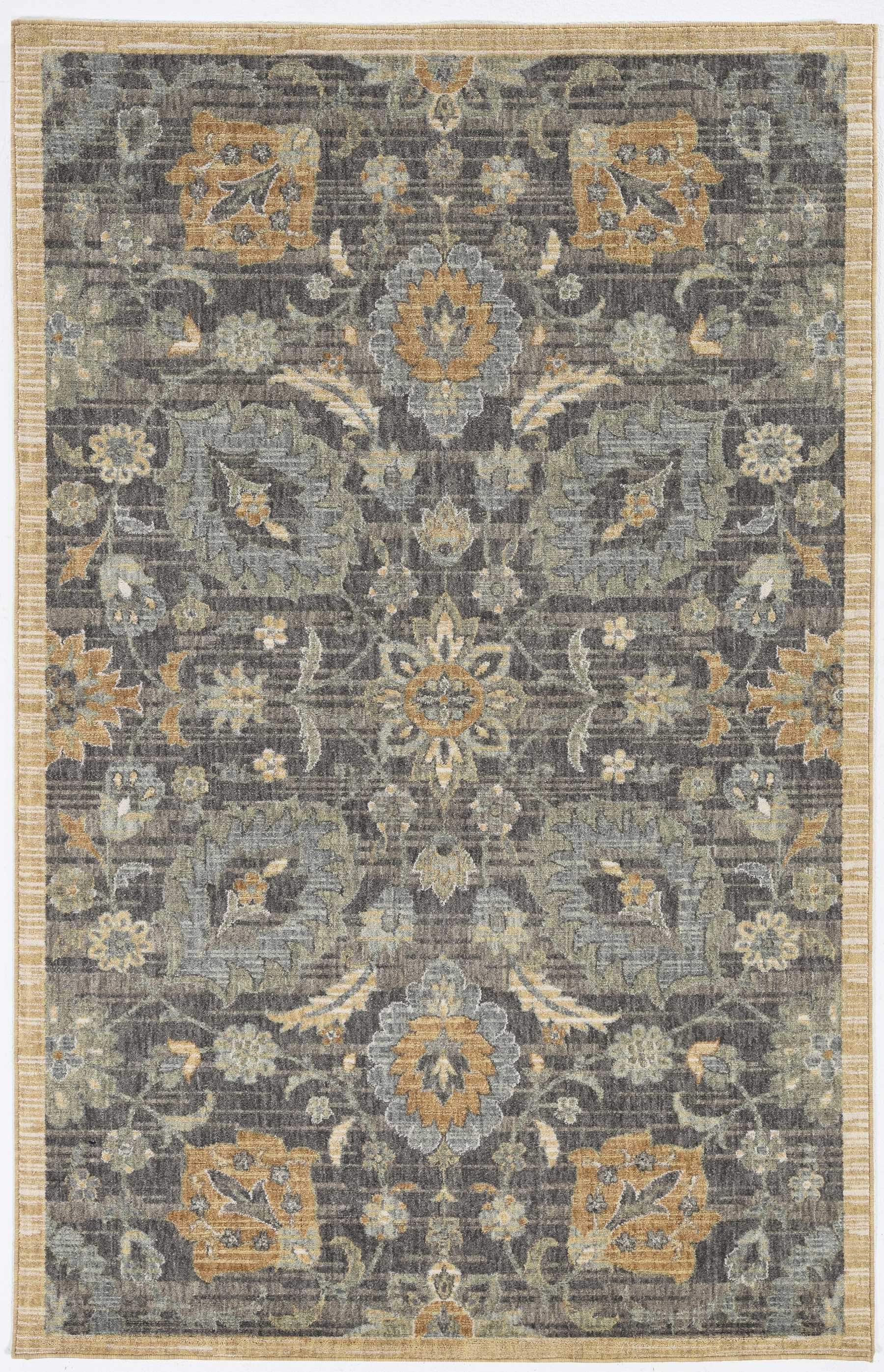 A 2x3 inches taupe machine woven vintage floral rug, showcasing a traditional design with soft colors, perfect for indoor living spaces.