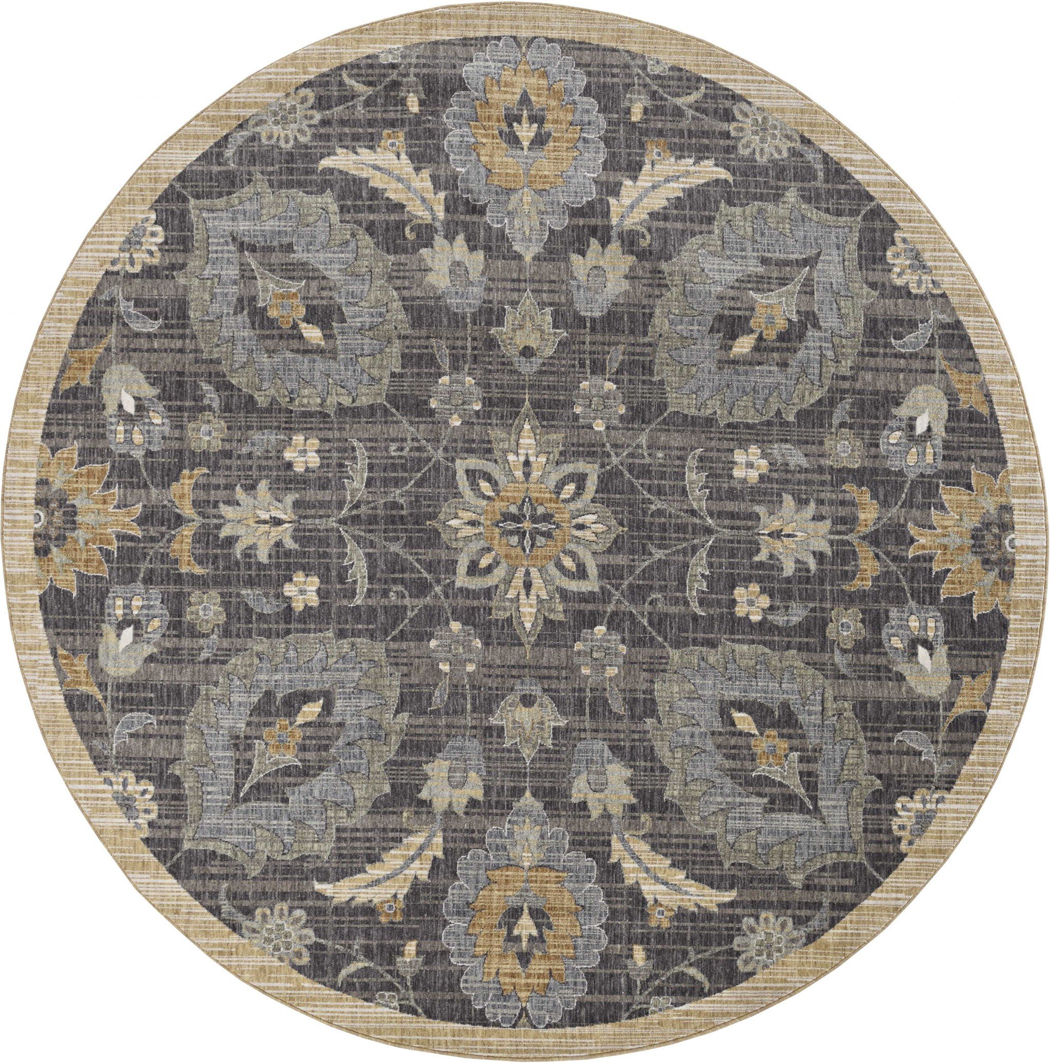 A 2x3 inches taupe machine woven vintage floral rug, showcasing a traditional design with soft colors, perfect for indoor living spaces.