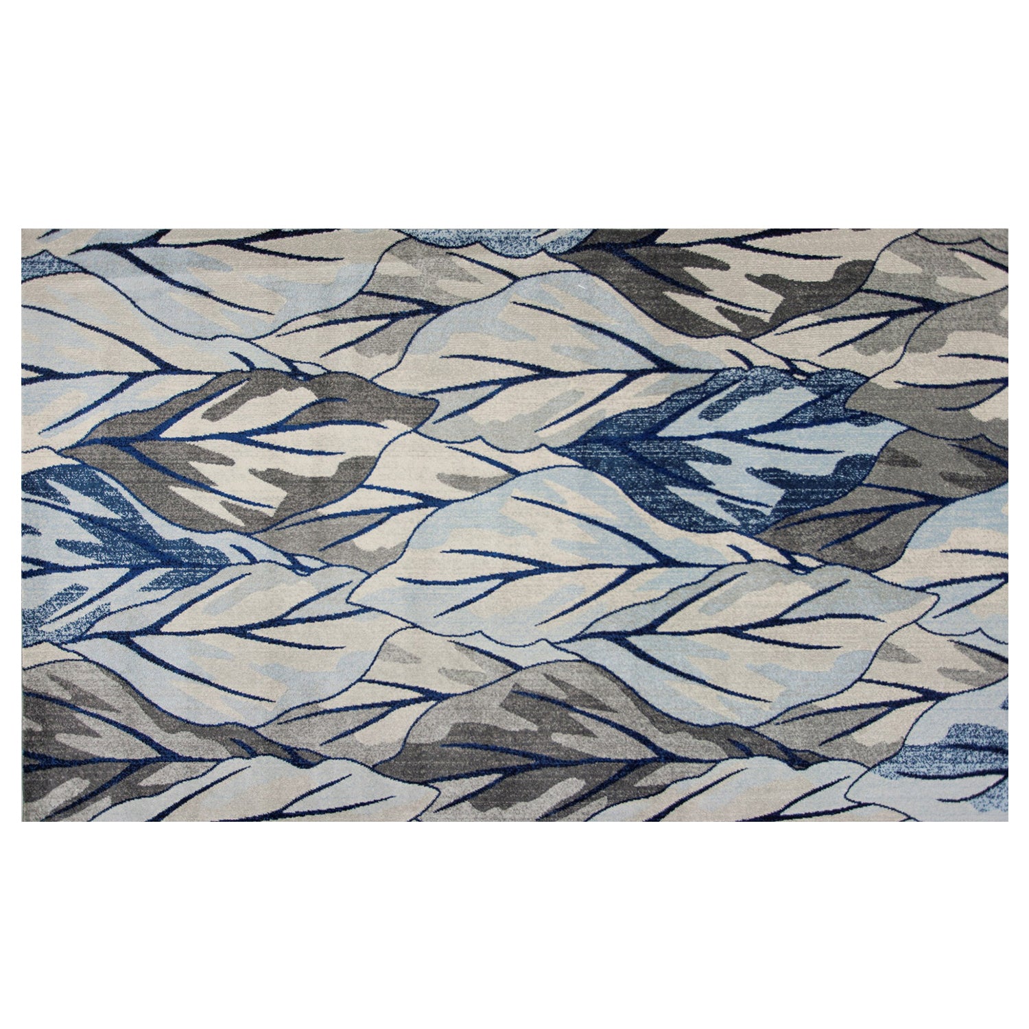 3' x 5' Grey or Navy Leaves Area Rug featuring a contemporary leaves design, perfect for modern home decor.