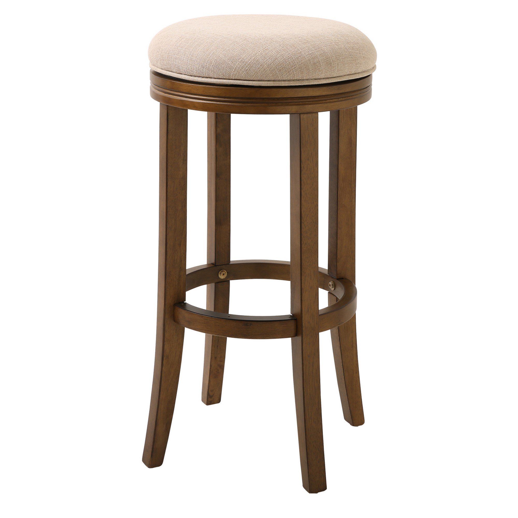 30-inch Honeysuckle Finished Solid Wood Frame Bar Stool with cream fabric upholstery, showcasing its elegant design and sturdy construction.
