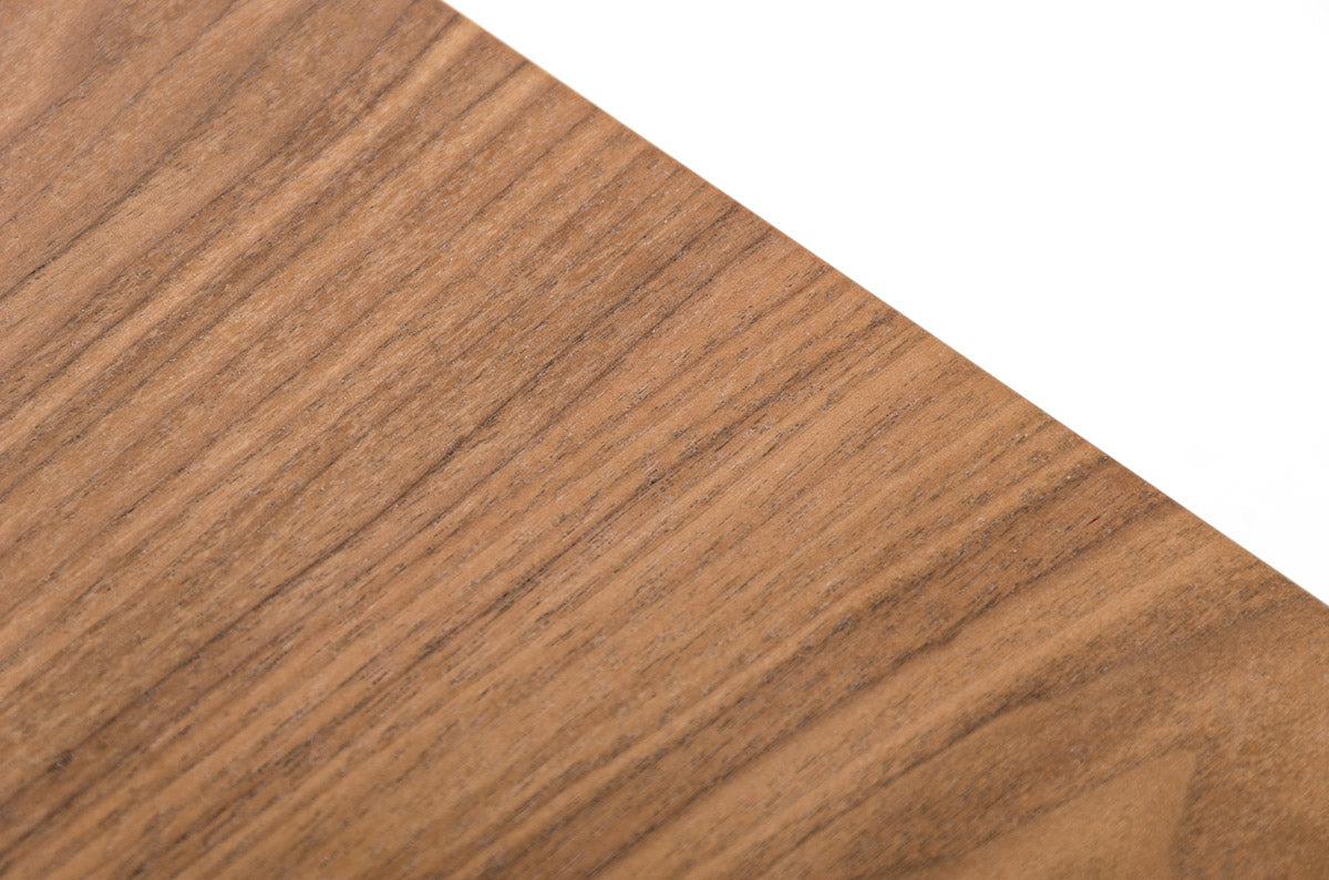 30-inch walnut veneer and steel office desk showcasing a modern design with a spacious work surface and sturdy construction.