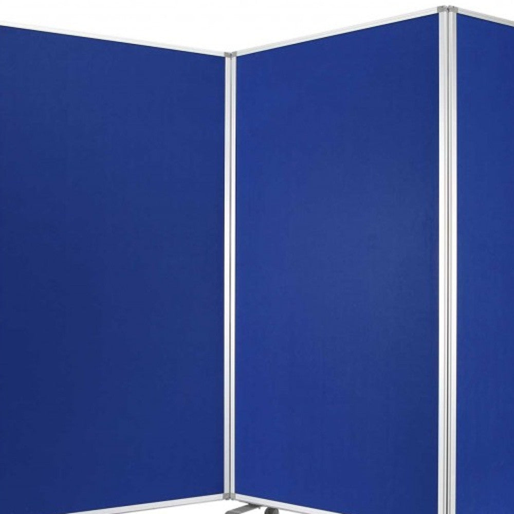 A green metal 9 panel accordion style room divider with wheels, showcasing high-quality fabric finish on both sides.