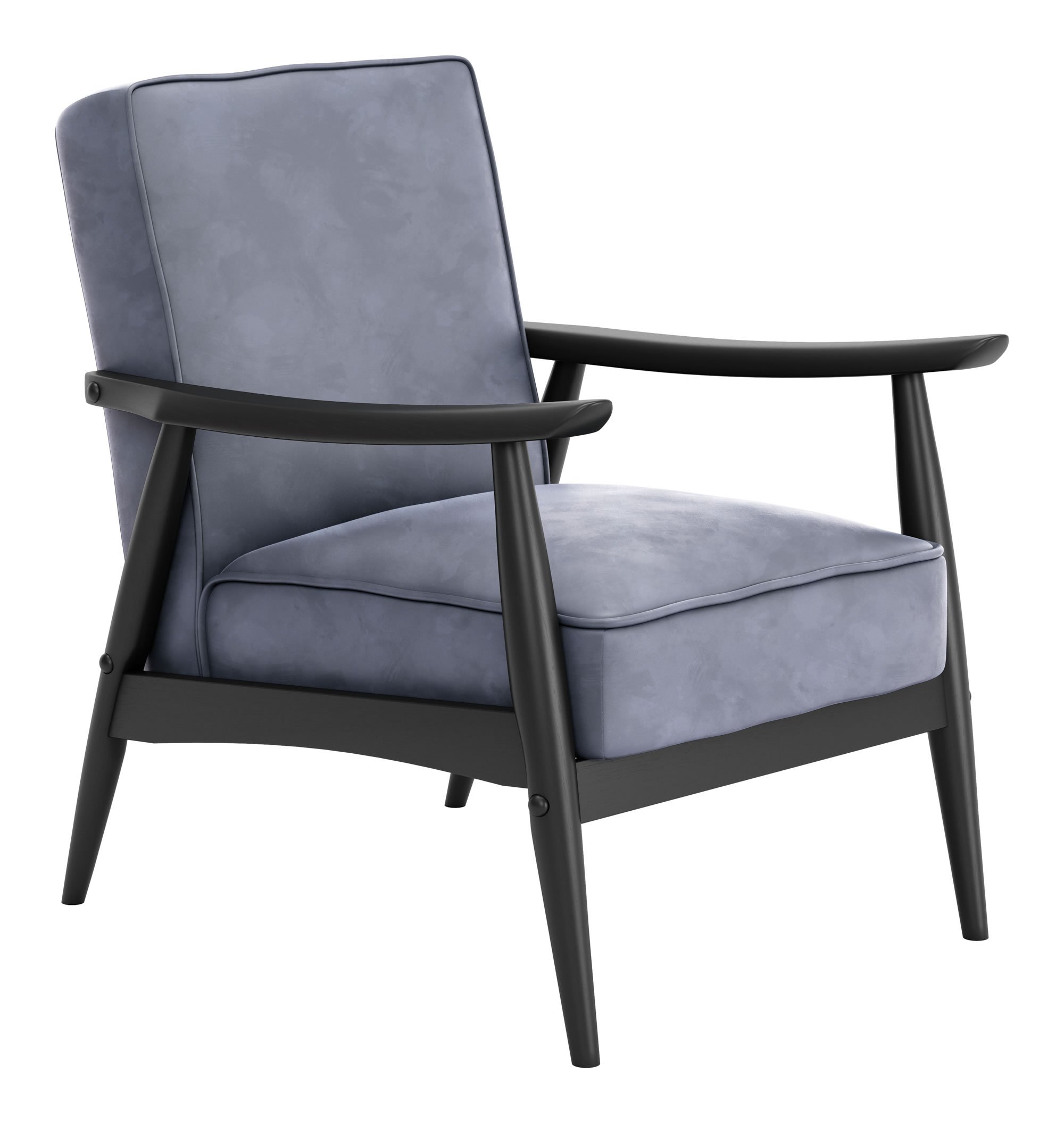 A stylish gray velvet armchair with a rubber wood frame, featuring a cushioned seat and traditional design, perfect for modern living spaces.