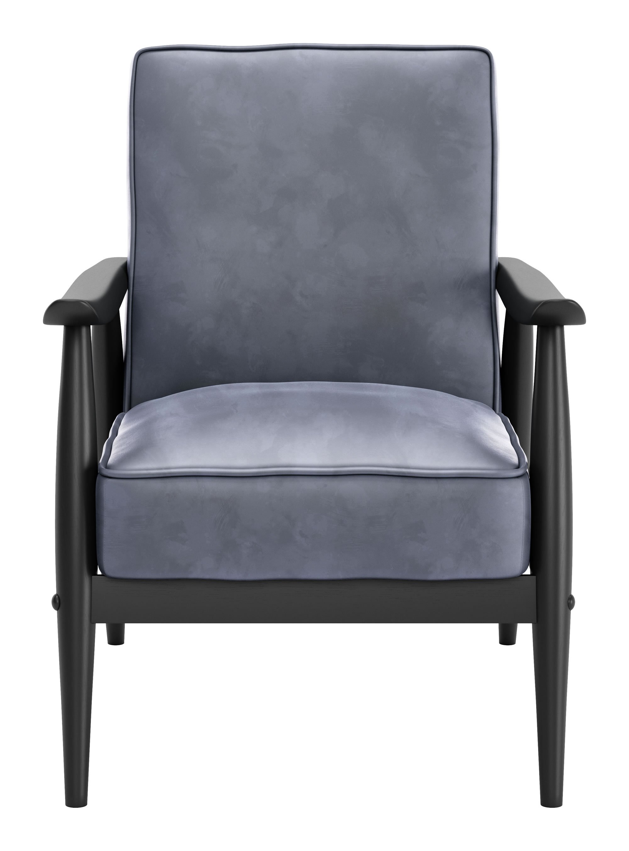 A stylish gray velvet armchair with a rubber wood frame, featuring a cushioned seat and traditional design, perfect for modern living spaces.