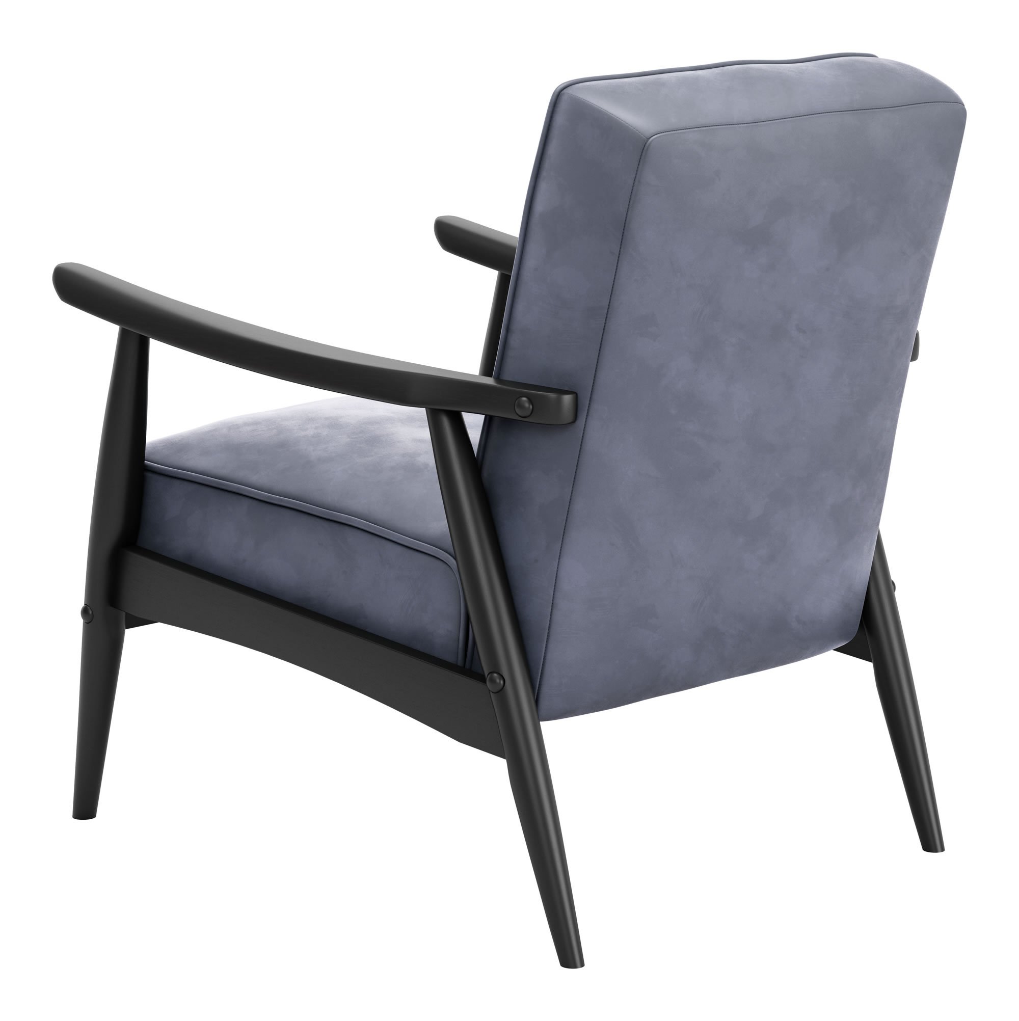 A stylish gray velvet armchair with a rubber wood frame, featuring a cushioned seat and traditional design, perfect for modern living spaces.