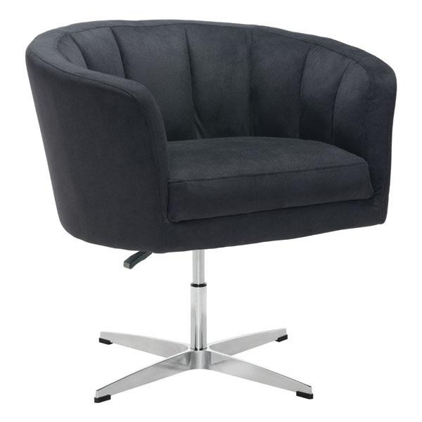 A modern Black Cashmere Occasional Chair featuring channel tufting, a curved back, and a sleek aluminum base, perfect for home or office use.
