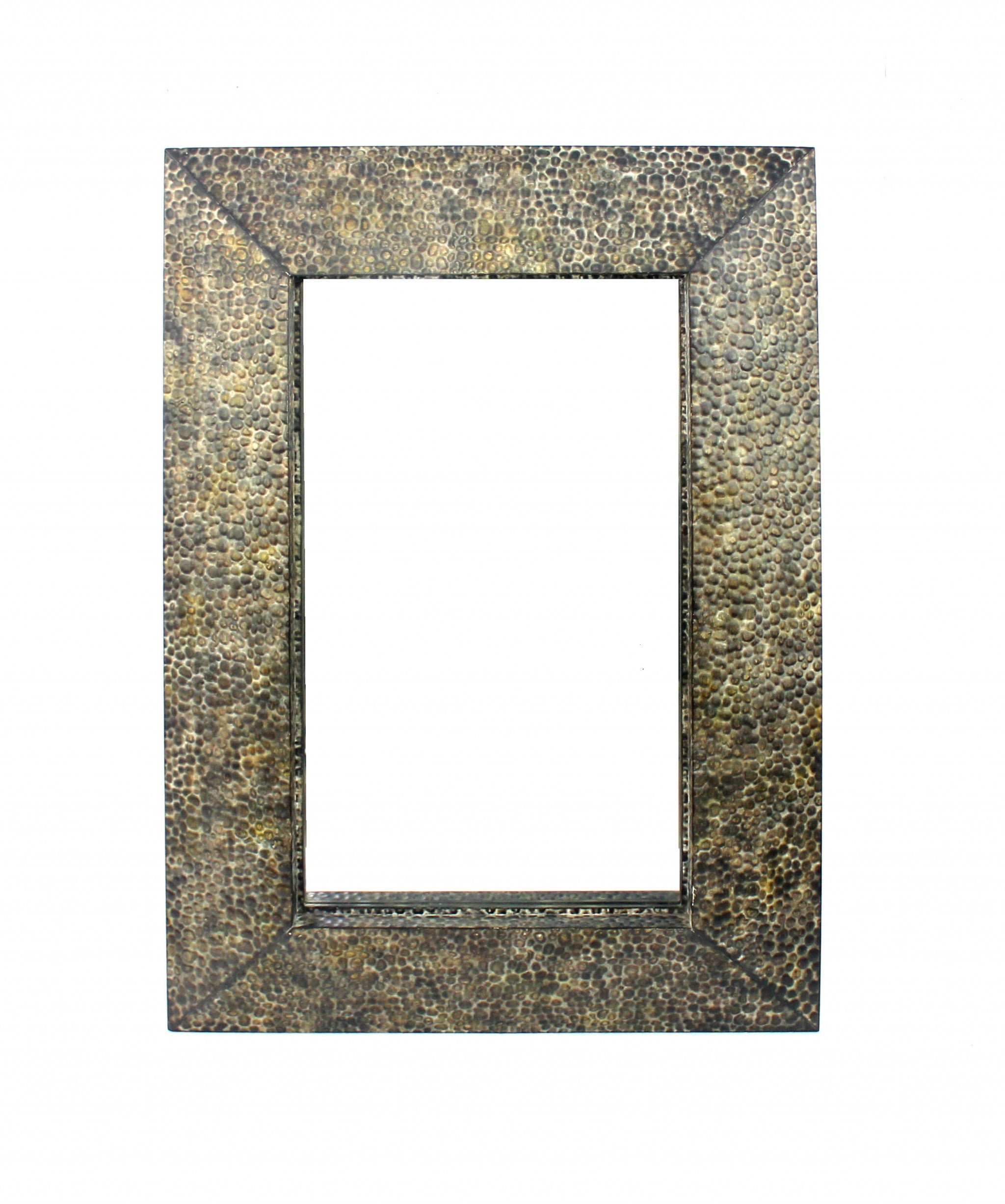 A rectangular dressing mirror with a bronze gravel-like mosaic frame, showcasing a coastal style perfect for home decor.