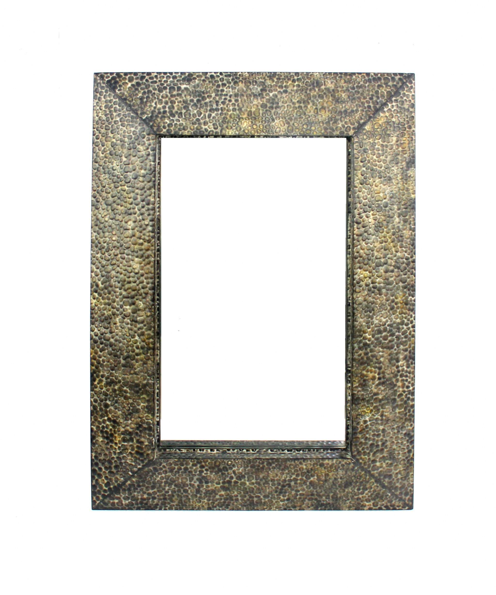 A rectangular dressing mirror with a bronze gravel-like mosaic frame, showcasing a coastal style perfect for home decor.