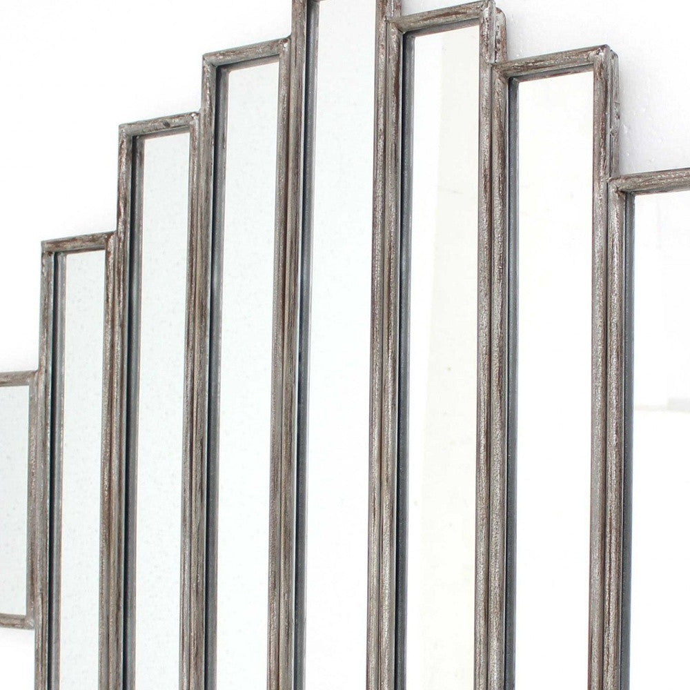 36 x 36 x 2 Silver Rustic Multi Mirrored Wall Sculpture featuring weathered wooden frames and geometric mirror design.